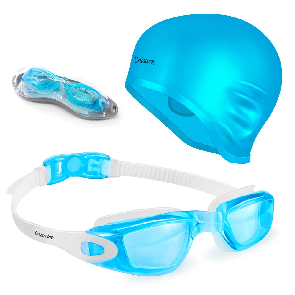Swimming Goggles Swimming Cap Set Swim Glasses Silicone Swim hat Pack for Adults with Anti Fog Glasses for Swimming