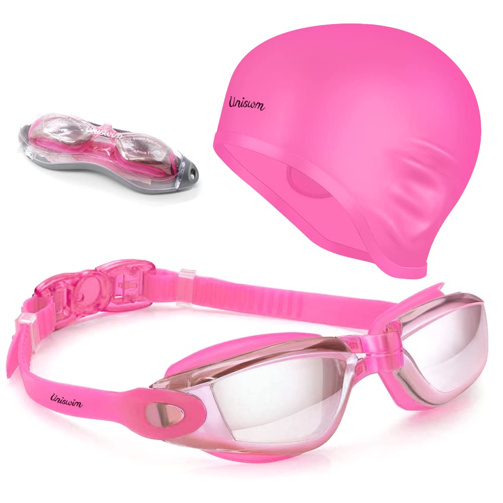 Swimming Goggles Swimming Cap Set Swim Glasses Silicone Swim hat Pack for Adults with Anti Fog Glasses for Swimming