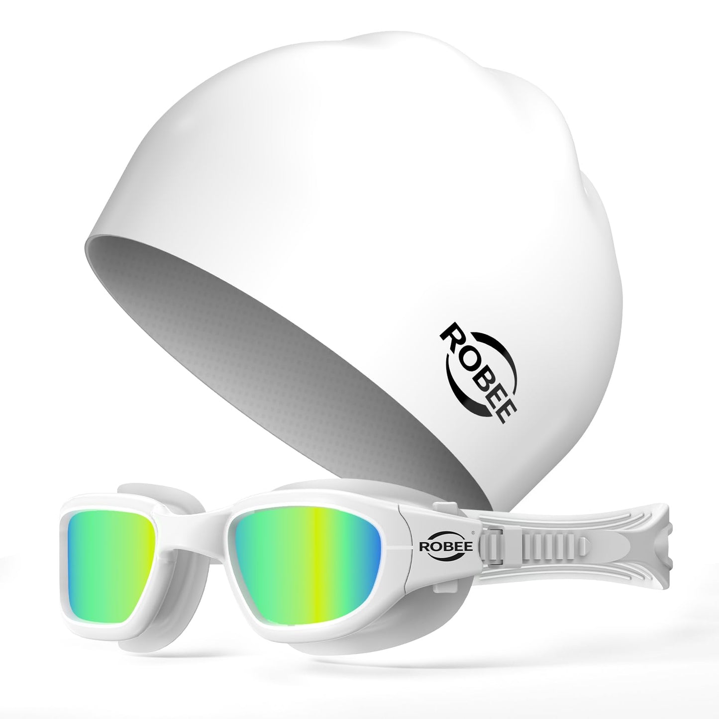 Robee Swim Goggles, Swimming Cap and Goggles Case, Polarized Swimming Goggles Silicone Cap for Adult Men Women