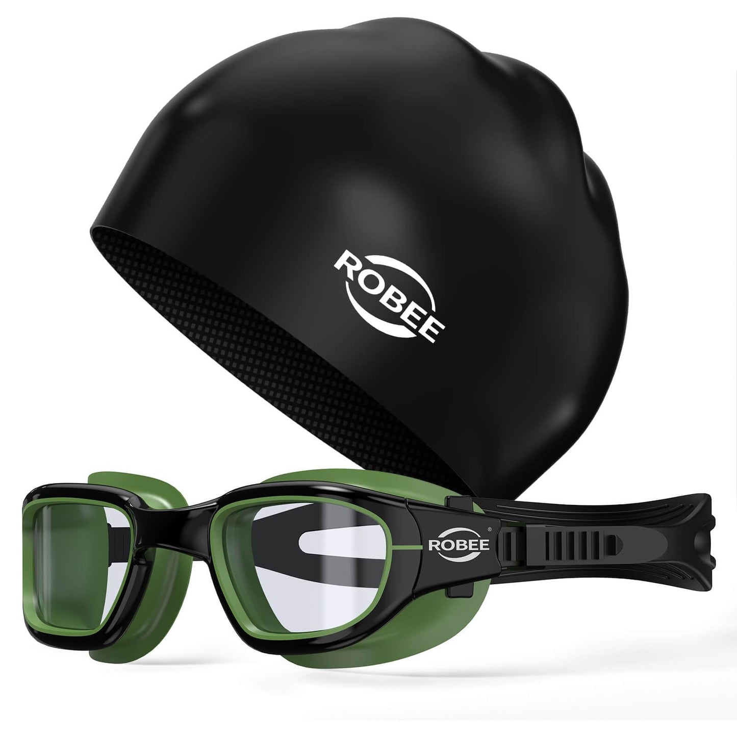 Robee Swim Goggles, Swimming Cap and Goggles Case, Polarized Swimming Goggles Silicone Cap for Adult Men Women