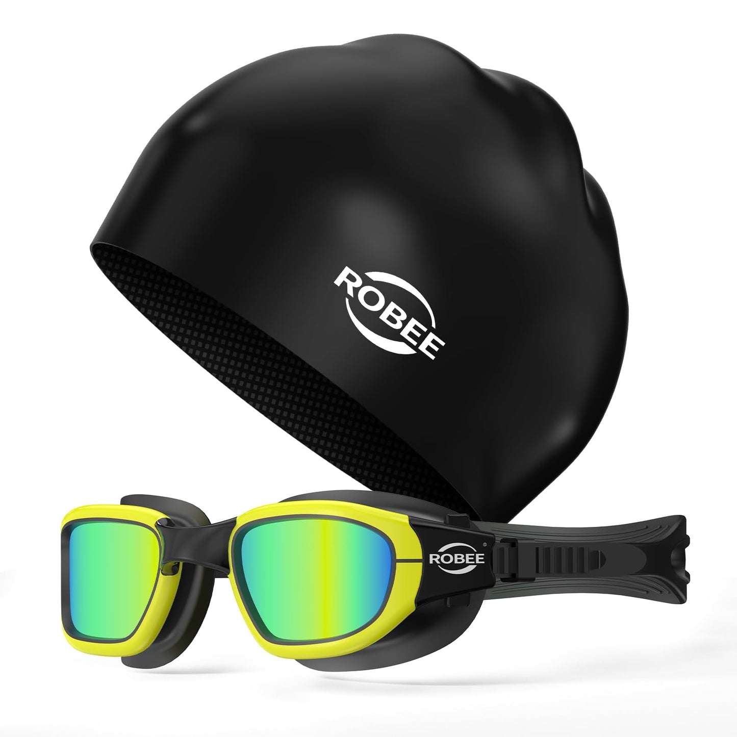 Robee Swim Goggles, Swimming Cap and Goggles Case, Polarized Swimming Goggles Silicone Cap for Adult Men Women