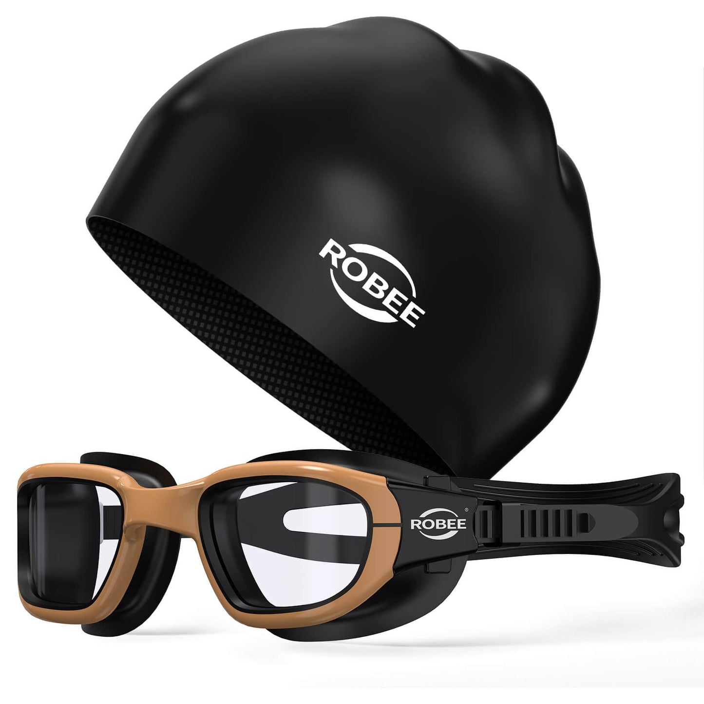 Robee Swim Goggles, Swimming Cap and Goggles Case, Polarized Swimming Goggles Silicone Cap for Adult Men Women