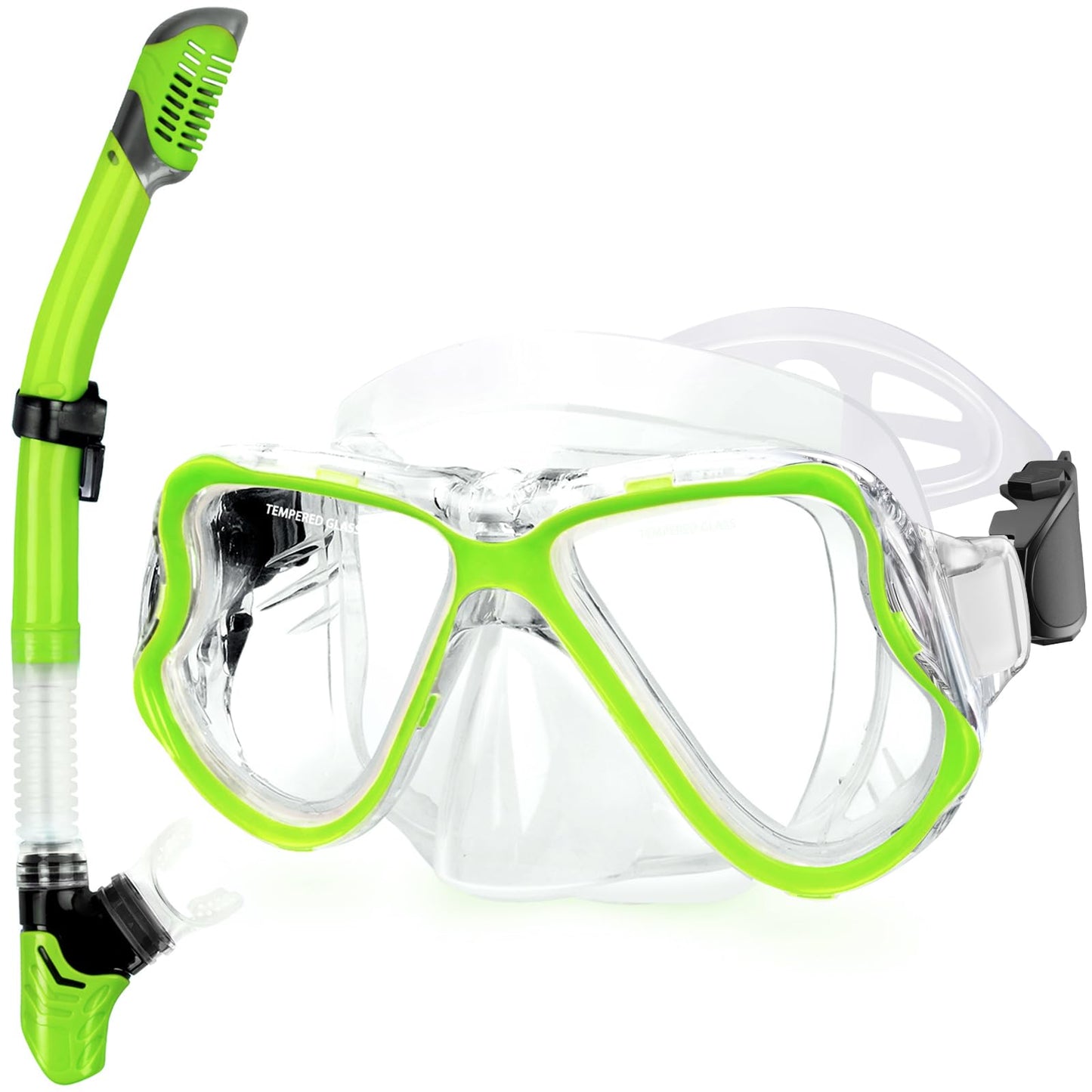 Greatever Dry Snorkel Set,Panoramic Wide View,Anti-Fog Scuba Diving Mask,Professional Snorkeling Gear