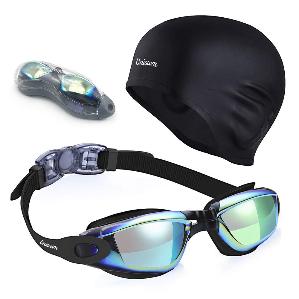 Swimming Goggles Swimming Cap Set Swim Glasses Silicone Swim hat Pack for Adults with Anti Fog Glasses for Swimming