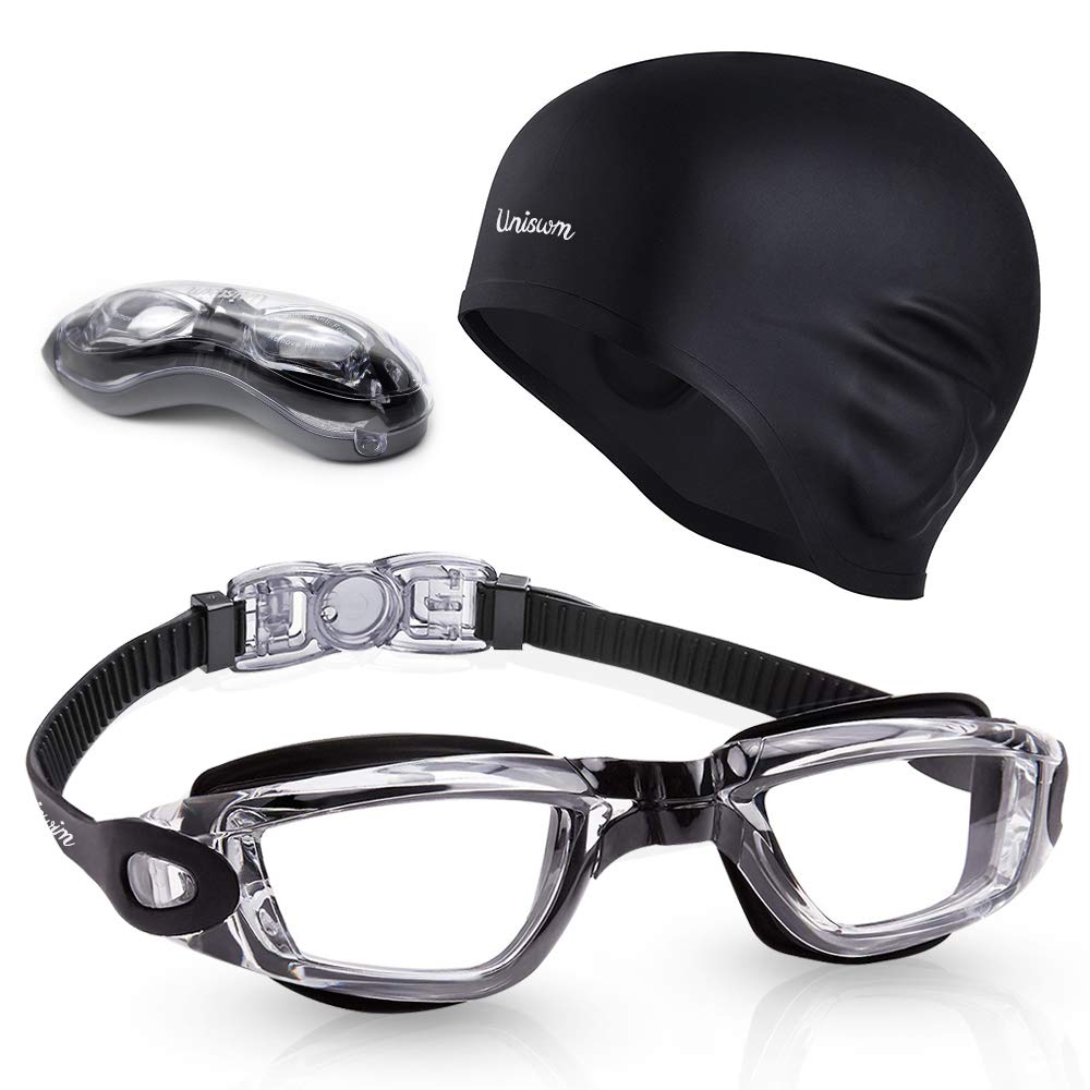 Swimming Goggles Swimming Cap Set Swim Glasses Silicone Swim hat Pack for Adults with Anti Fog Glasses for Swimming