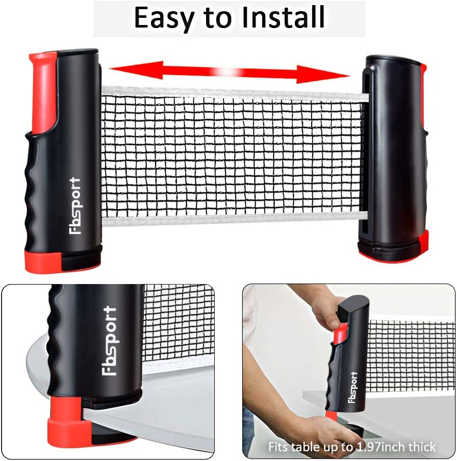 FBSPORT Ping Pong Paddle Set, Portable Table Tennis Set with Retractable Net,Rackets,Balls and Carry Bag for Indoor/Outdoor Games