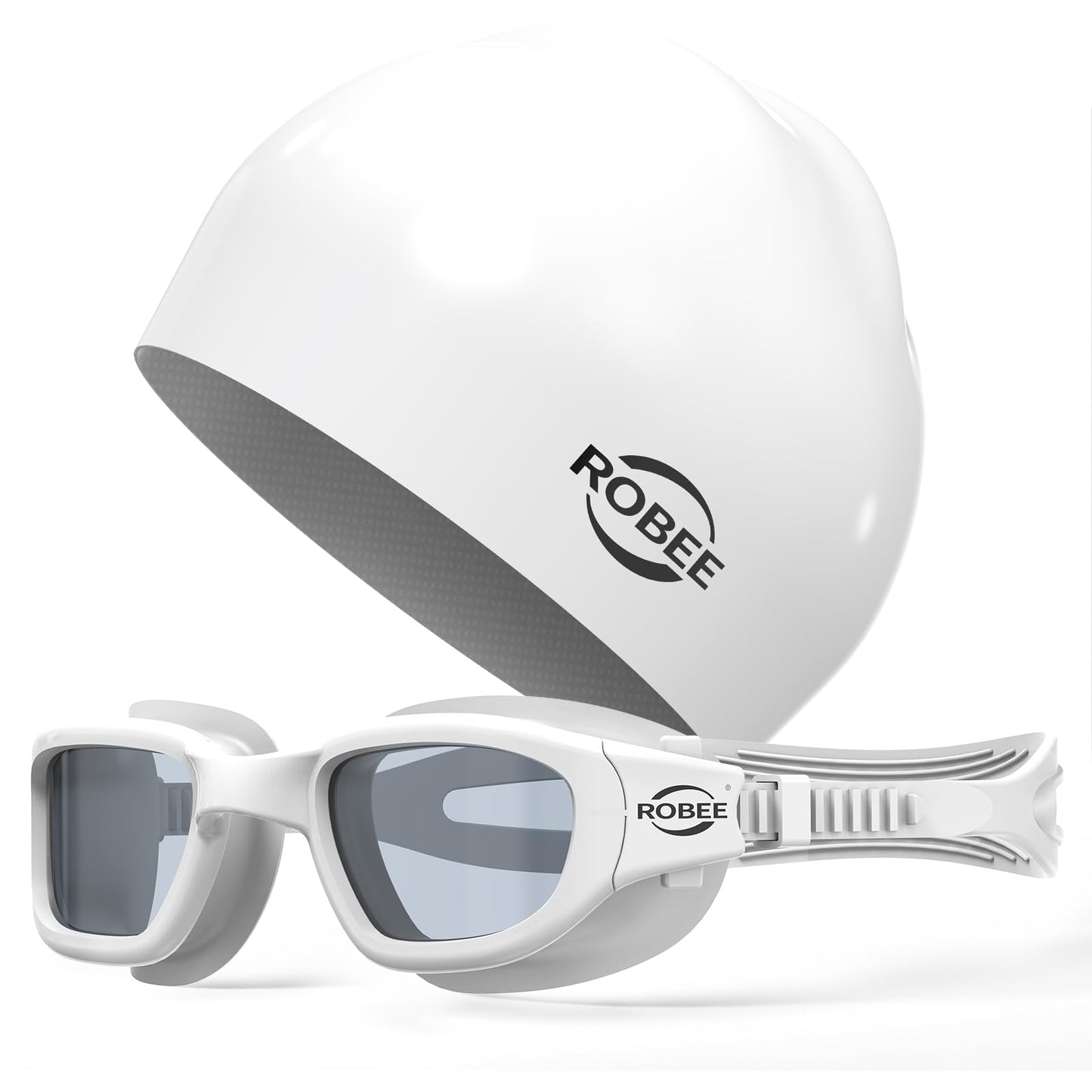 Robee Swim Goggles, Swimming Cap and Goggles Case, Polarized Swimming Goggles Silicone Cap for Adult Men Women