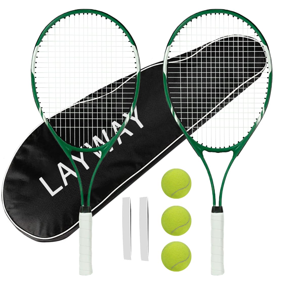 Tennis Rackets 2 Players Recreational for Beginners,Pre-Strung 27 Inch Light Adult Racquet Set for Women Men with Tennis Balls,Overgrips and Carry Bag