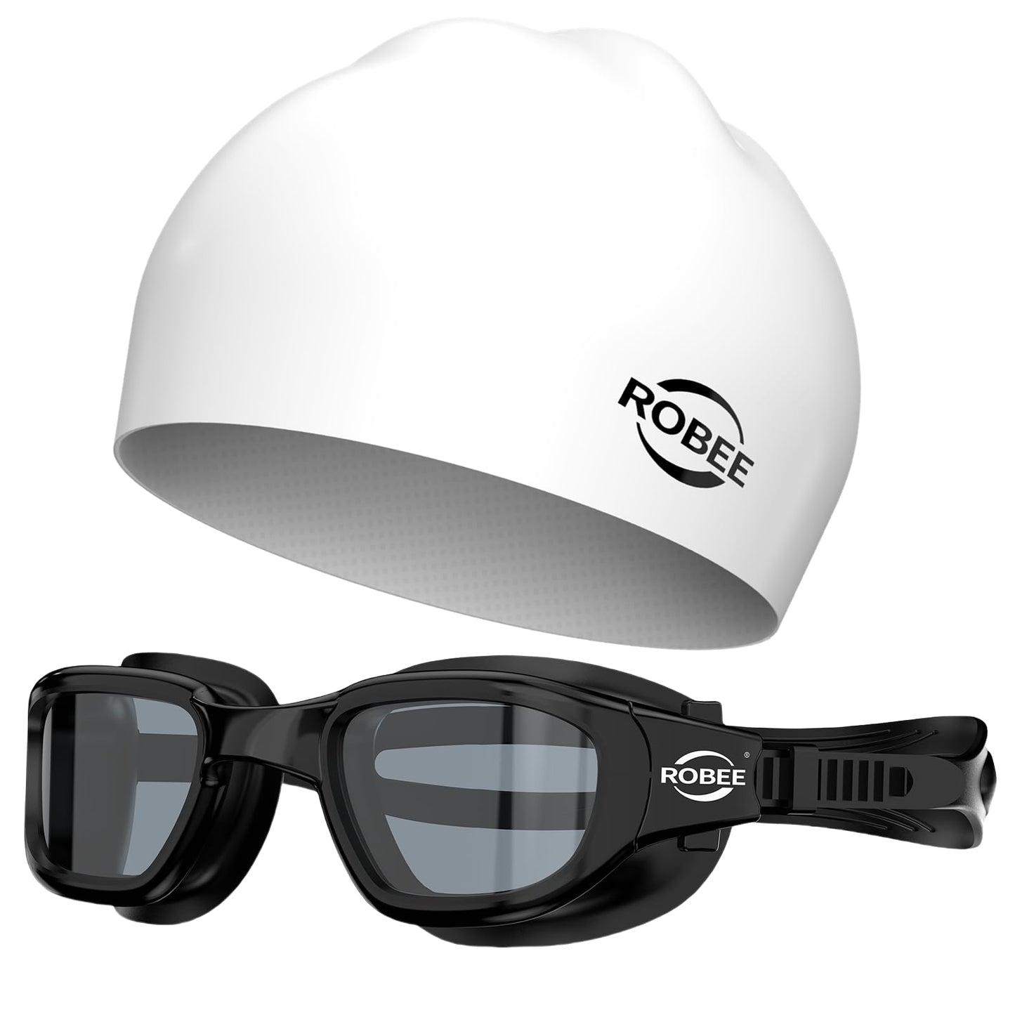Robee Swim Goggles, Swimming Cap and Goggles Case, Polarized Swimming Goggles Silicone Cap for Adult Men Women