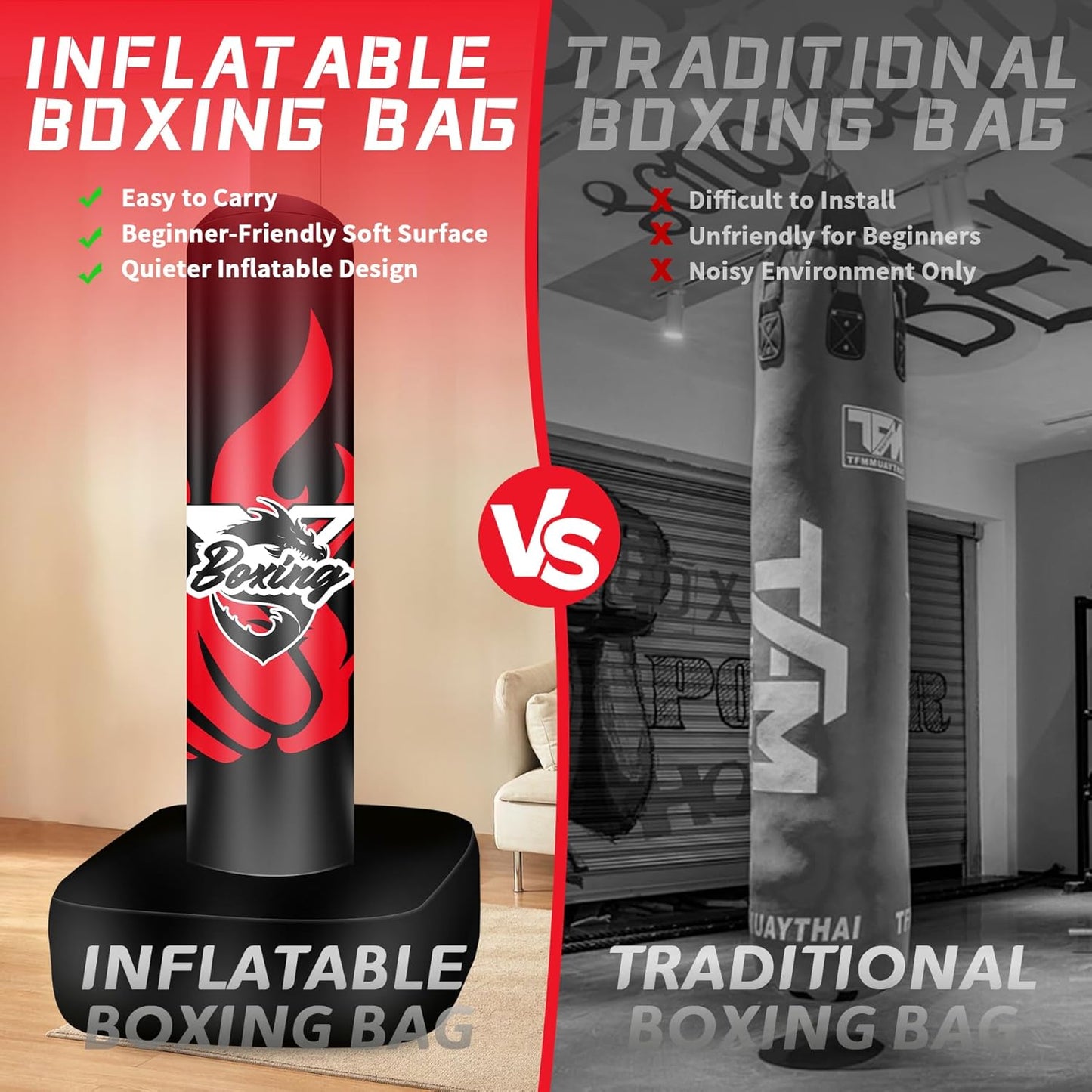 Standing Punching Bag for Adult Teens, 70" Freestanding Punching Bag with Boxing Gloves and Electric Air Pump for Beginners Kickboxing Training MMA Muay Thai Fitness Office Home Gym