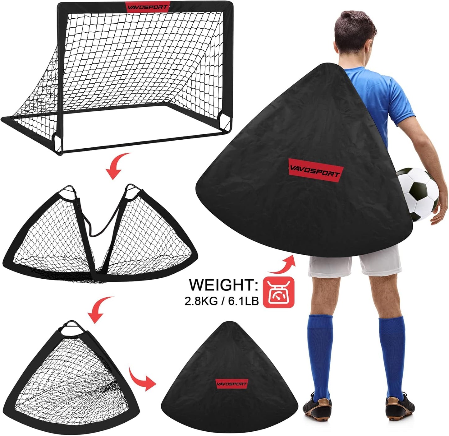 Kids Soccer Goals for Backyard Set - 2 of 4' x 3' Portable Soccer Goal Training Equipment, Pop Up Toddler Soccer Net with Soccer Ball, Soccer Set for Kids and Youth Games, Sports