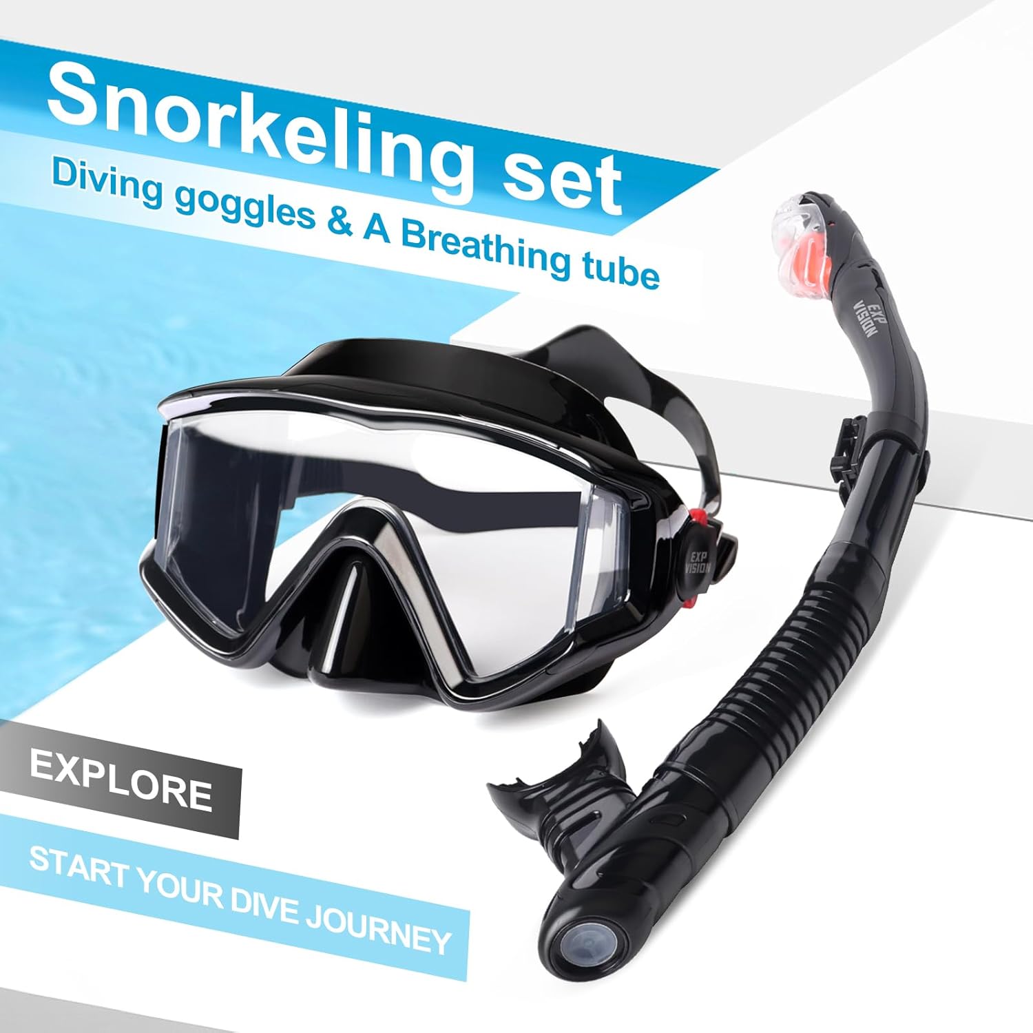 Snorkel Set Pano 3 Window Adult Snorkeling Gear, Professional Snorkel Goggles Anti-Fog Diving Mask, Anti-Leak Swim Goggles and Dry Top Snorkel for Diving, Snorkeling, Swimming