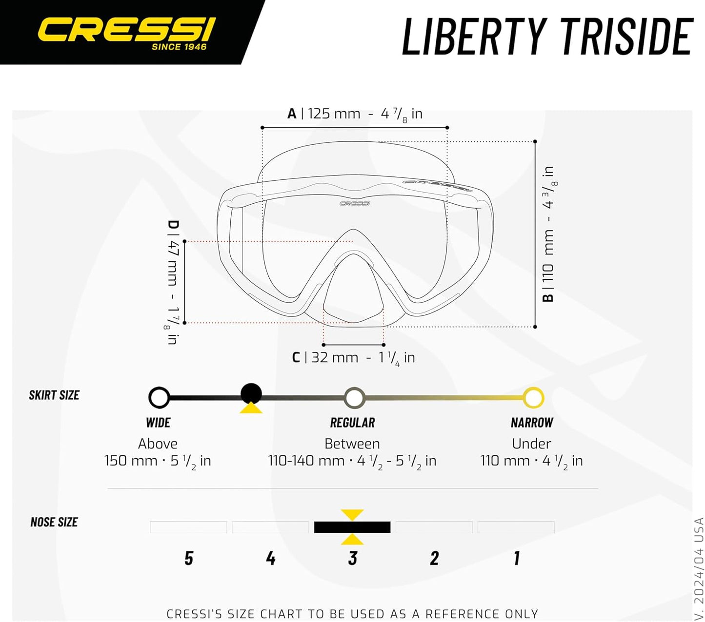 Cressi Perfect View Scuba Diving, Snorkeling Mask in Pure Comfortable Silicone - Available with Different Panoramic Lenses - Liberty Triside: Designed in Italy