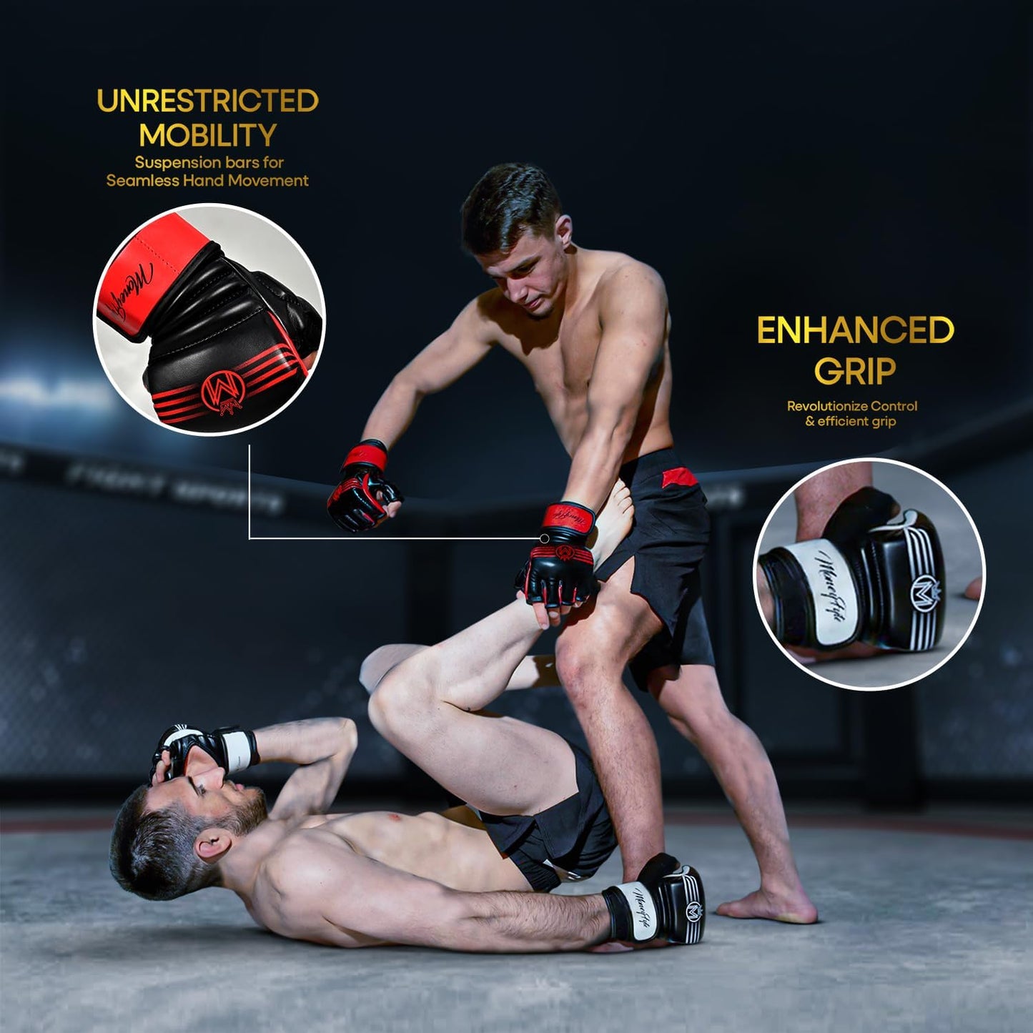 Crown MMA Gloves for Men & Women Martial Arts Punching Bag Gloves, UFC Grappling Fighting & Kickboxing Gloves Pre-Curved Half Finger Boxing Sparring Glove