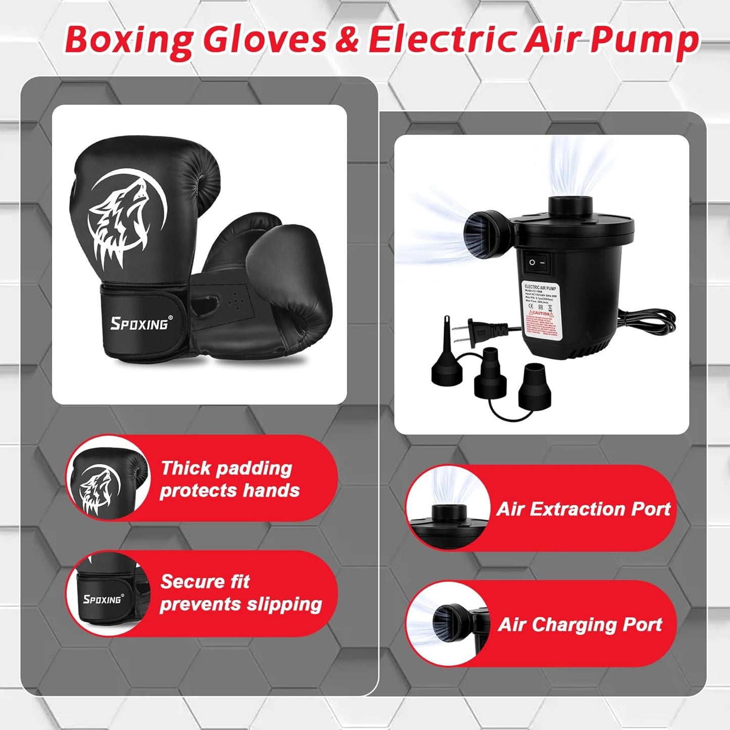 Standing Punching Bag for Adult Teens, 70" Freestanding Punching Bag with Boxing Gloves and Electric Air Pump for Beginners Kickboxing Training MMA Muay Thai Fitness Office Home Gym