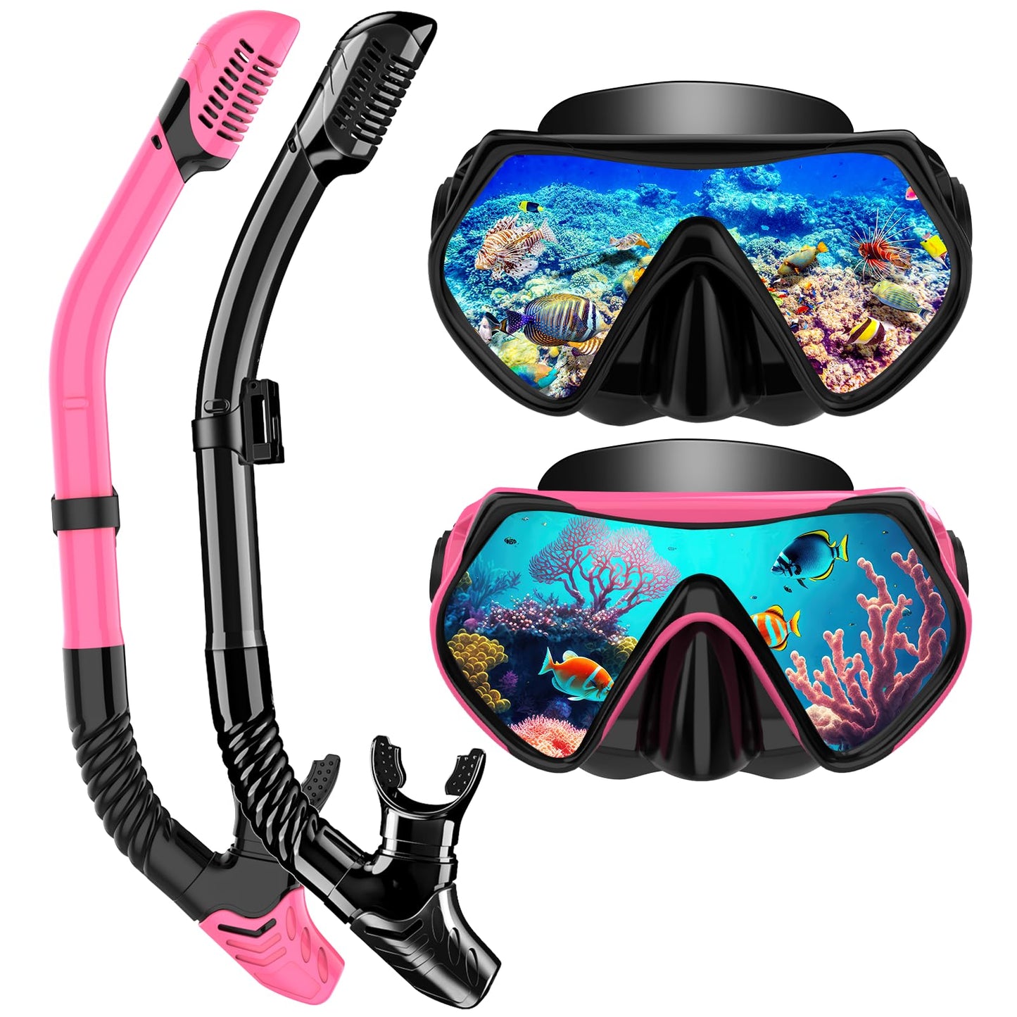 Snorkeling Gear for Adults, Dry-Top Snorkel Set Scuba Diving mask, 180°Panoramic Wide View Professional Snorkeling Gear Breathing Freely Snorkel Mask