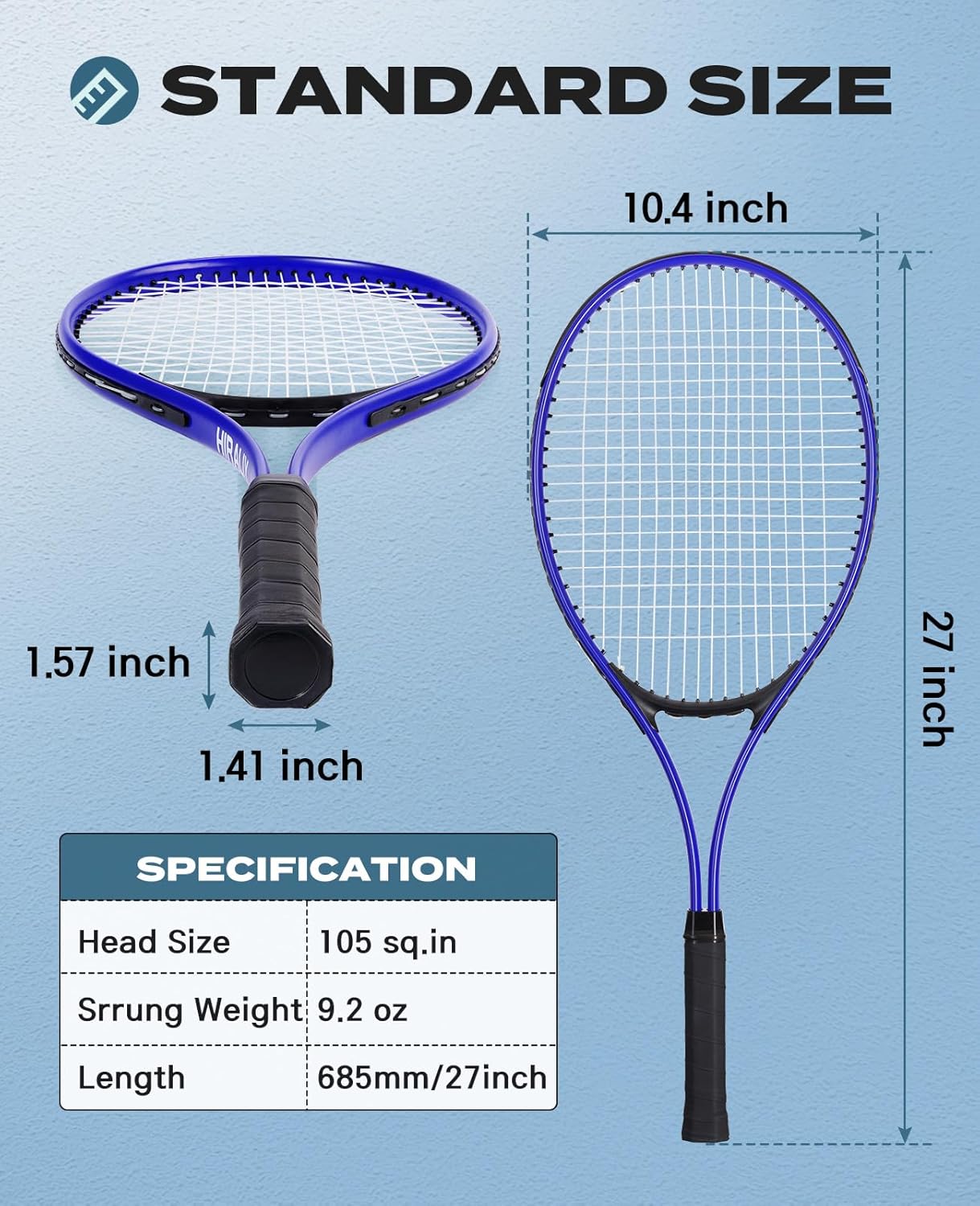 HIRALIY 27" Tennis Rackets Set for Adults, 2 Player Pre-Strung Tennis Racquets, 2 Overgrip Tapes,3 Balls, and 4 Carrying Bag, Outdoor Recreational Sport for Beginner, Men, Women