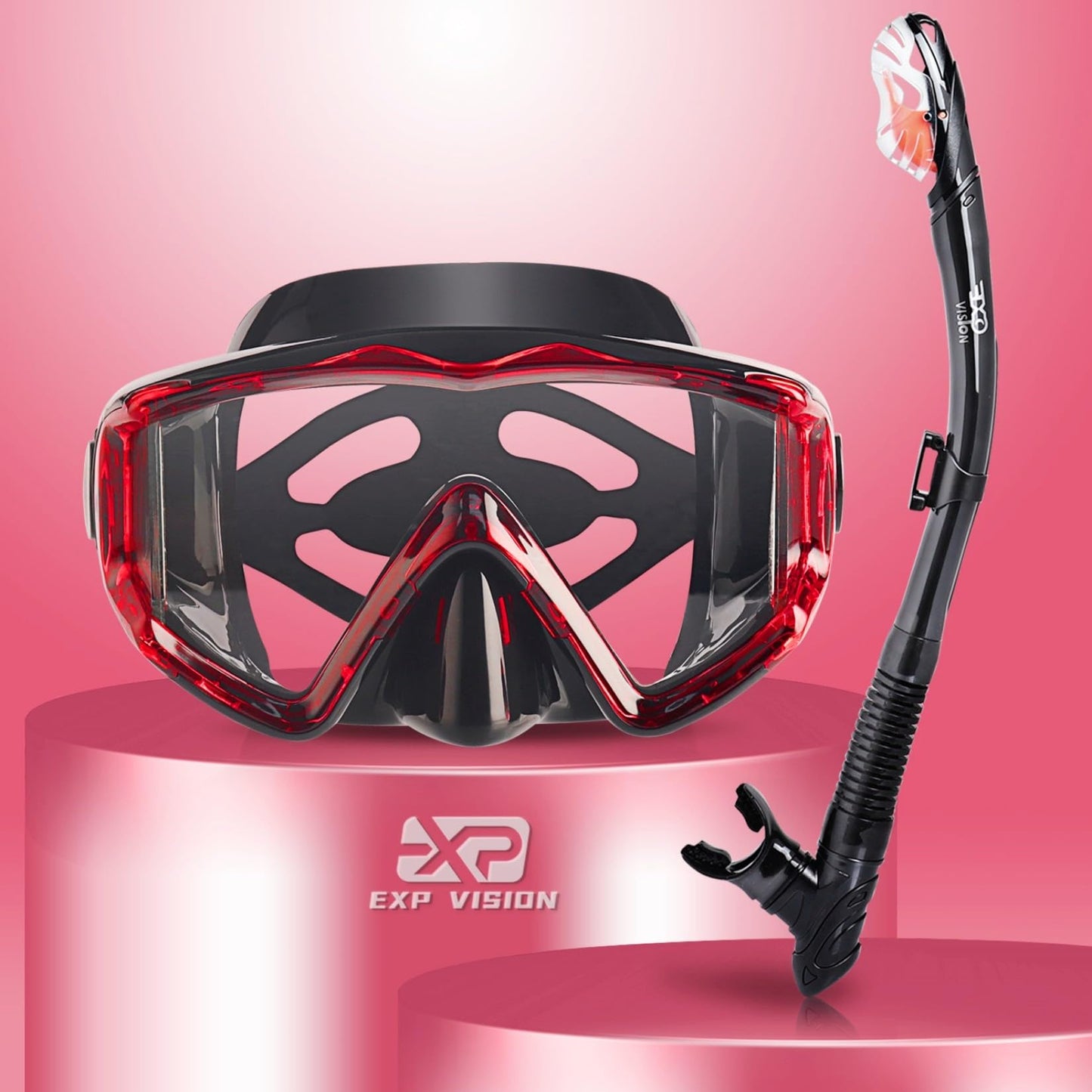 Snorkel Set Pano 3 Window Adult Snorkeling Gear, Professional Snorkel Goggles Anti-Fog Diving Mask, Anti-Leak Swim Goggles and Dry Top Snorkel for Diving, Snorkeling, Swimming