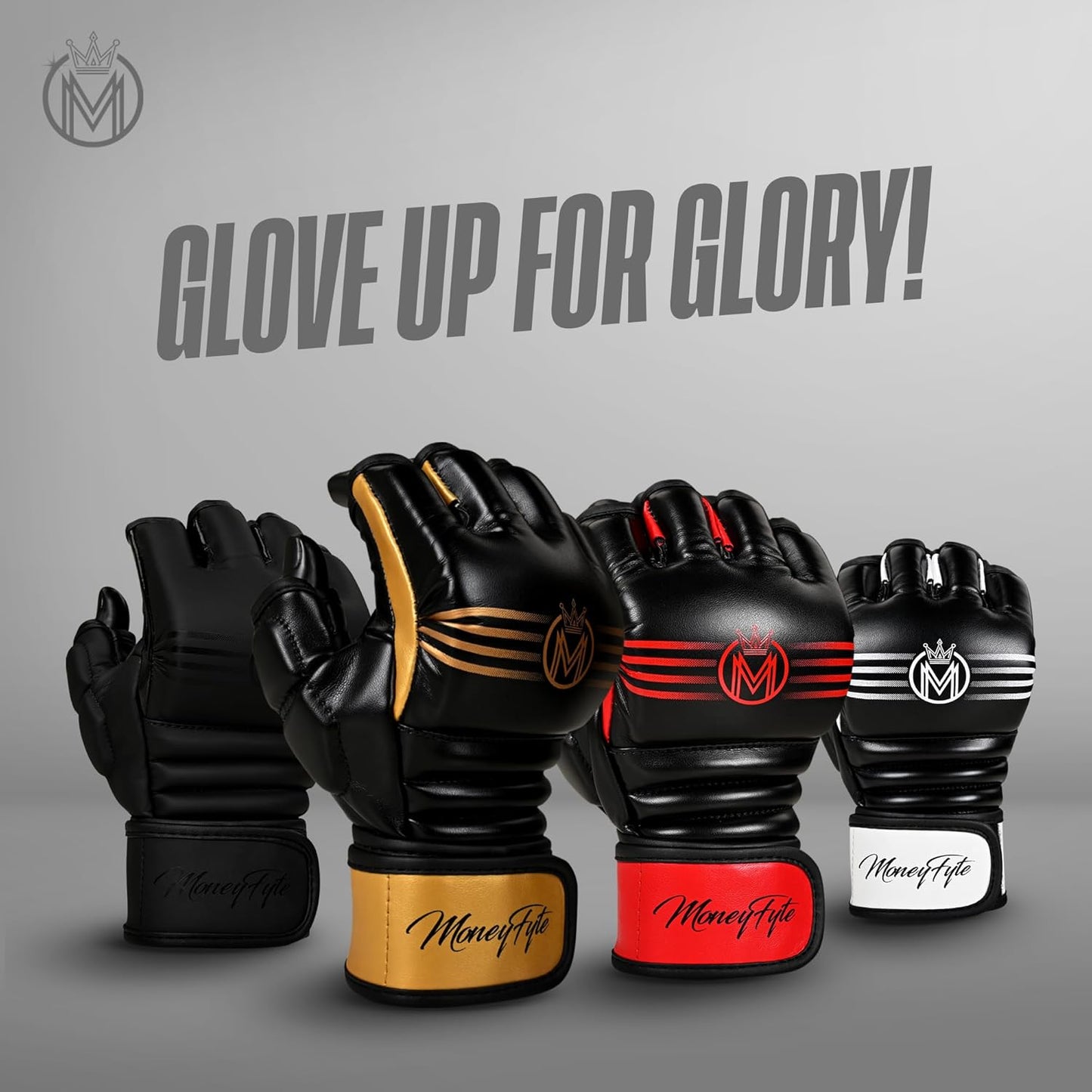 Crown MMA Gloves for Men & Women Martial Arts Punching Bag Gloves, UFC Grappling Fighting & Kickboxing Gloves Pre-Curved Half Finger Boxing Sparring Glove