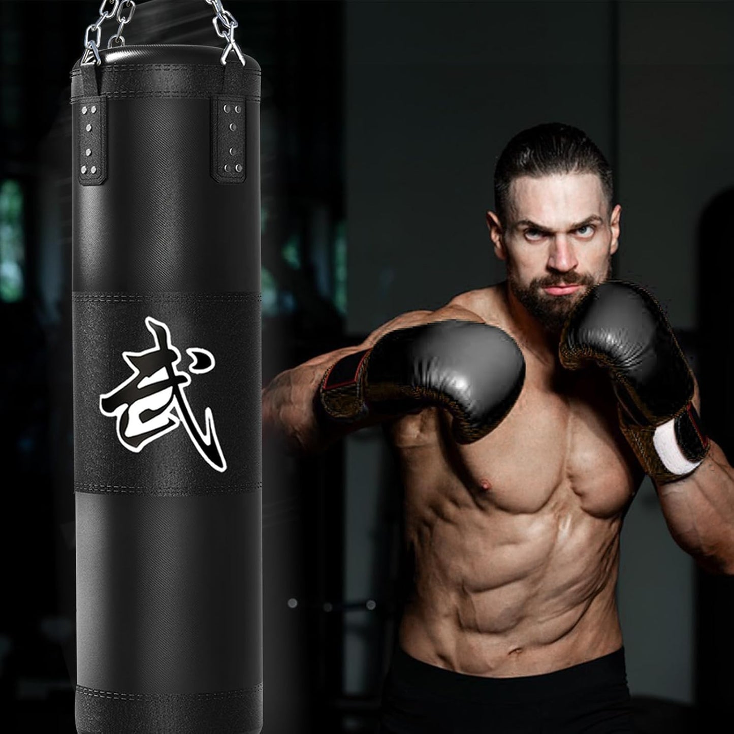 Punching Bag for Adults, 4ft Heavy Boxing Bag Set with 12oz Boxing Gloves, MMA Karate Kickboxing Boxing Home Gym Martial Art - Unfilled