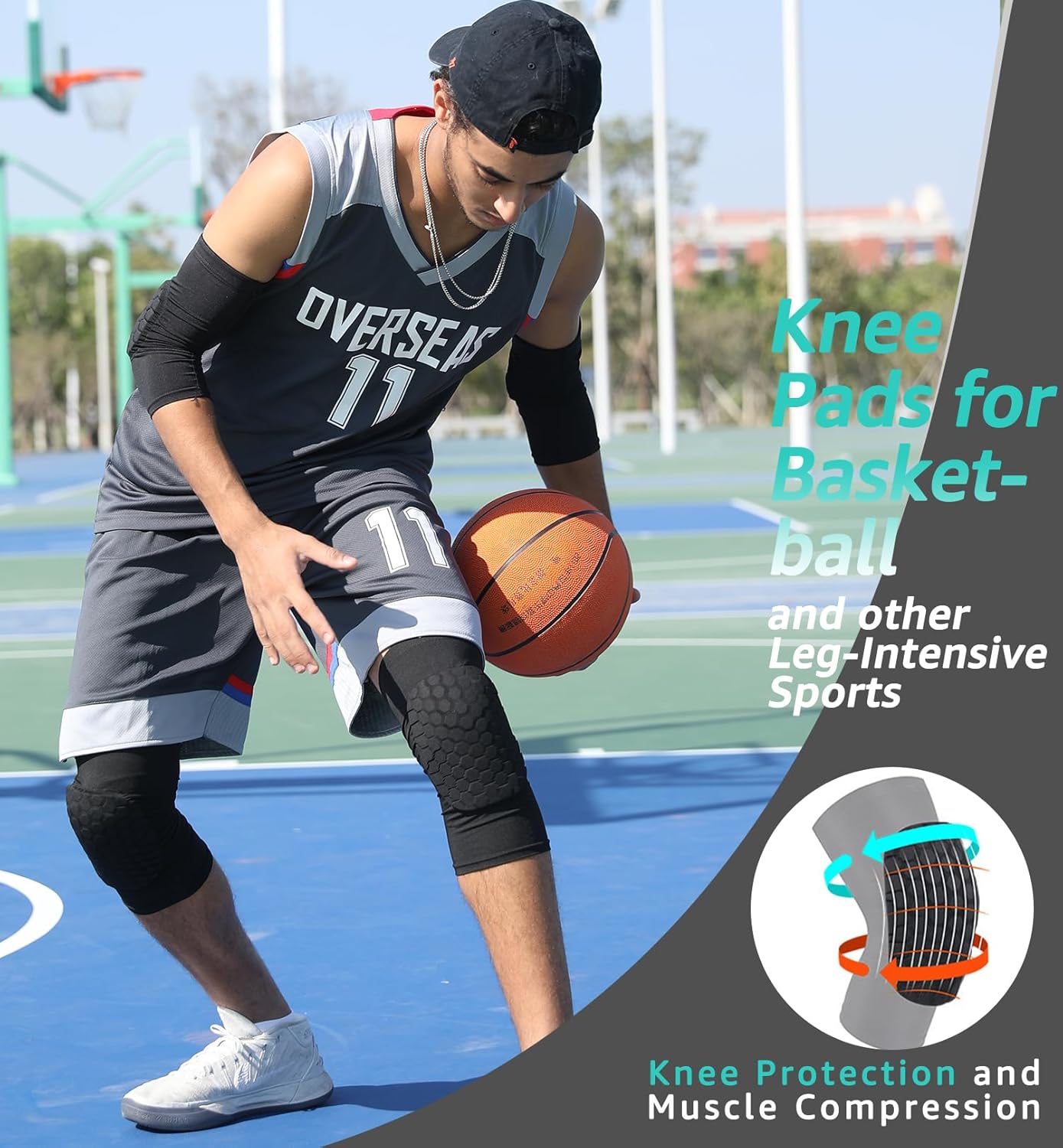 HiRui Knee Pads for Kids Youth Adult, Basketball Baseball Knee Brace Knee Support, Collision Avoidance Kneepad Compression Knee Sleeve for Volleyball Football Cycling Running-1Pair (Black, L)