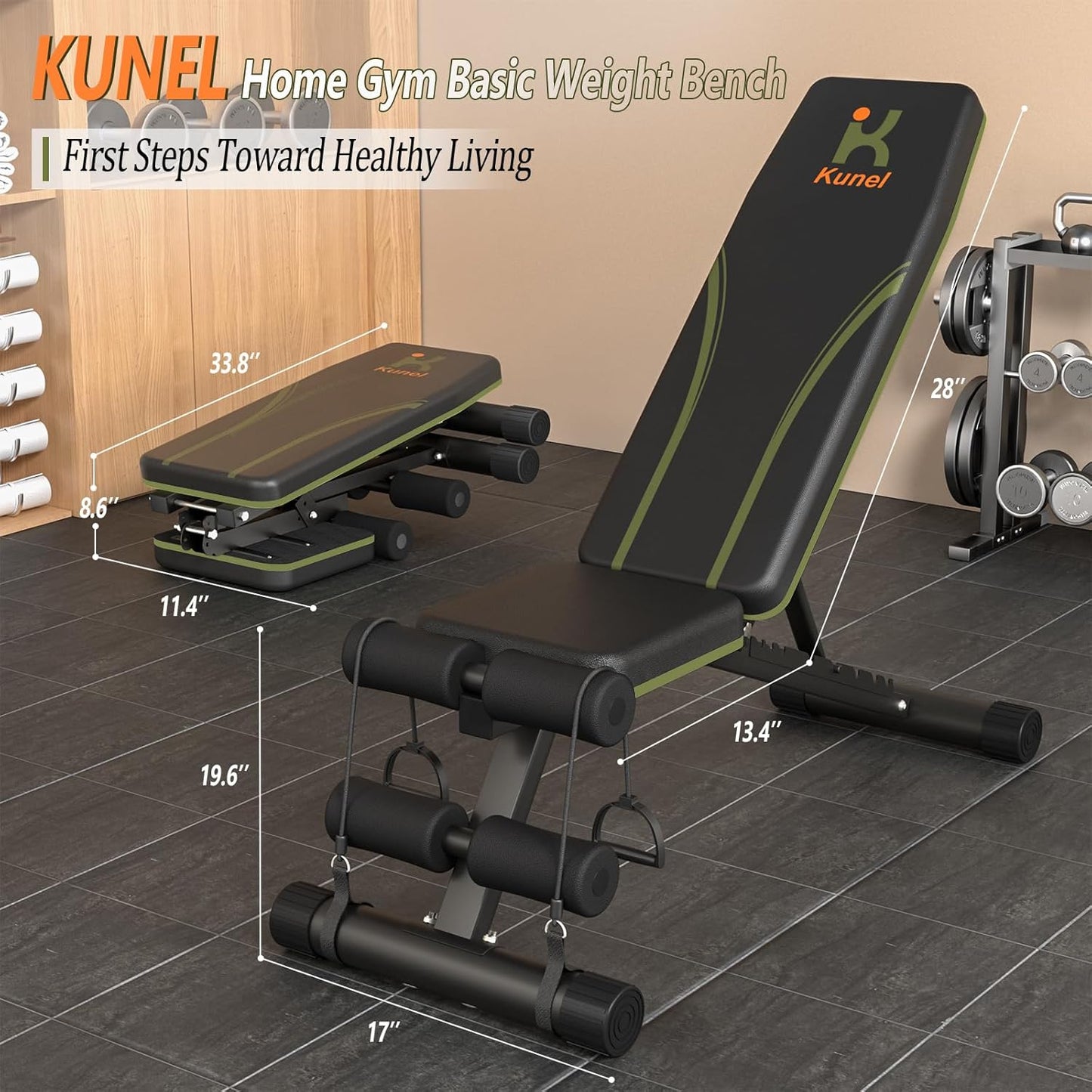Adjustable Weight Bench for Home Gym, Foldable 700LBS Workout Bench with 9 Backrests, Multi-Purpose Bench Press for Incline Decline Flat with Fast Adjustment (2 resistance bands)