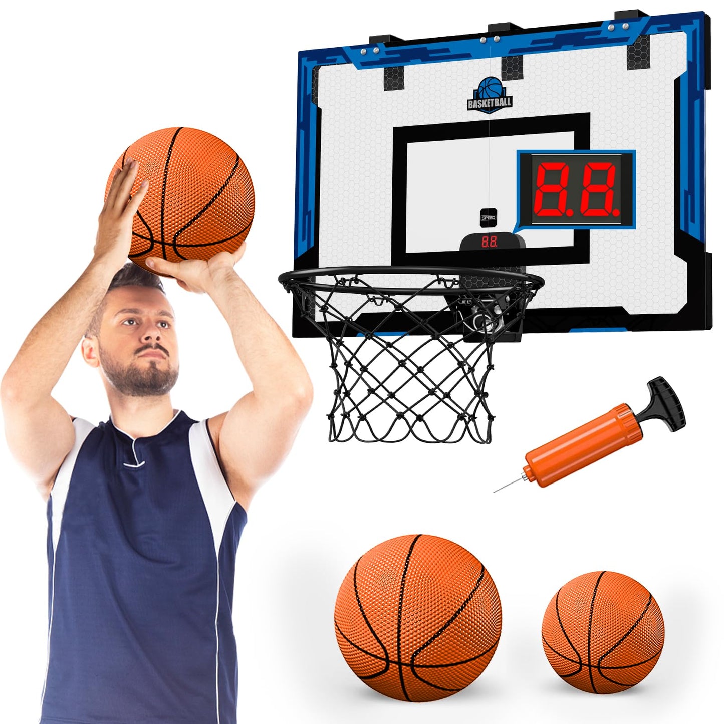 24" x 16" Large Basketball Hoop Indoor for Adults, Over The Door Basketball Hoop with Sturdy Backboard, Big Basketball Toys Gifts Ideas for Man Kids Teens Boys Girls, Black
