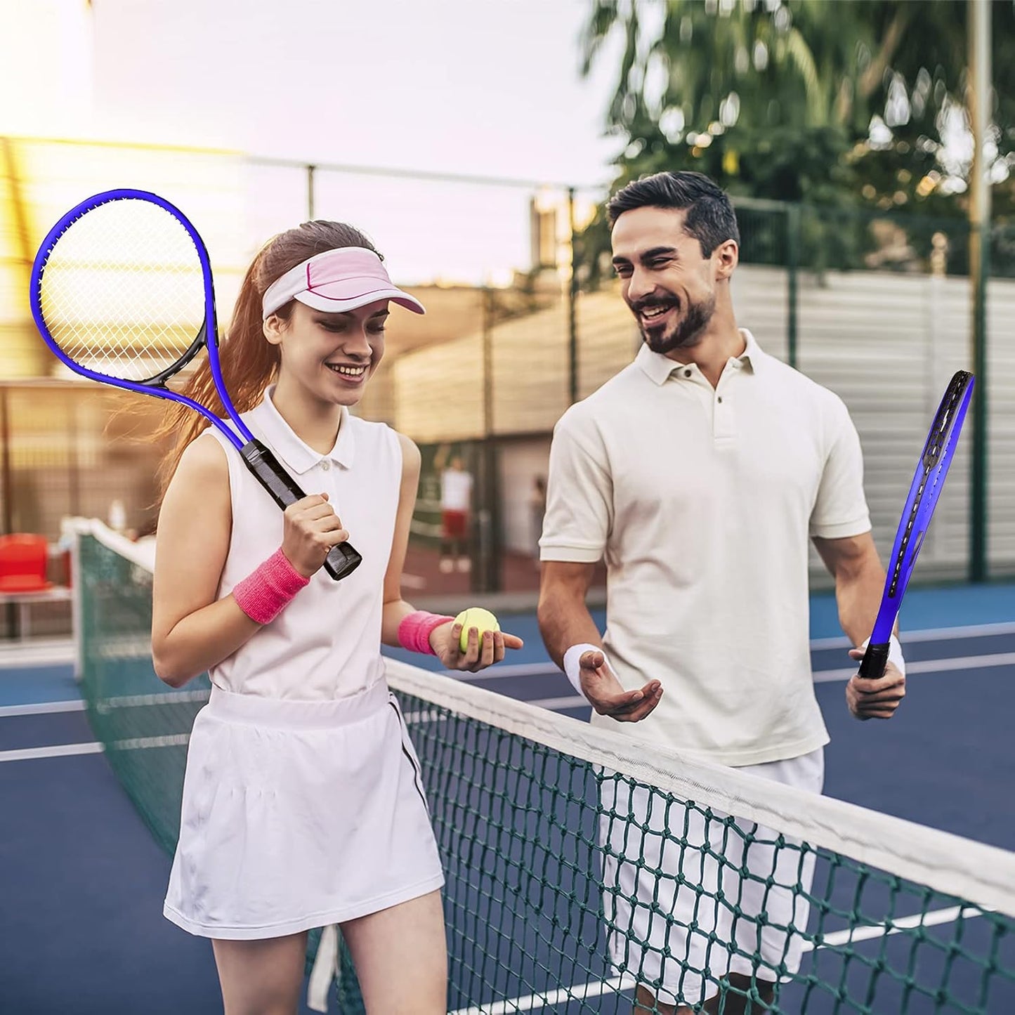 HIRALIY 27" Tennis Rackets Set for Adults, 2 Player Pre-Strung Tennis Racquets, 2 Overgrip Tapes,3 Balls, and 4 Carrying Bag, Outdoor Recreational Sport for Beginner, Men, Women