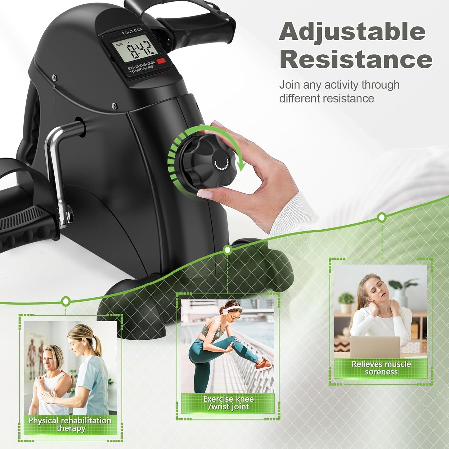 Mini Exercise Bike, Under Desk Bike Pedal Exerciser for Arm/Leg Exercise, Adjustable Resistance with LCD Screen Display for Home/Office Workout