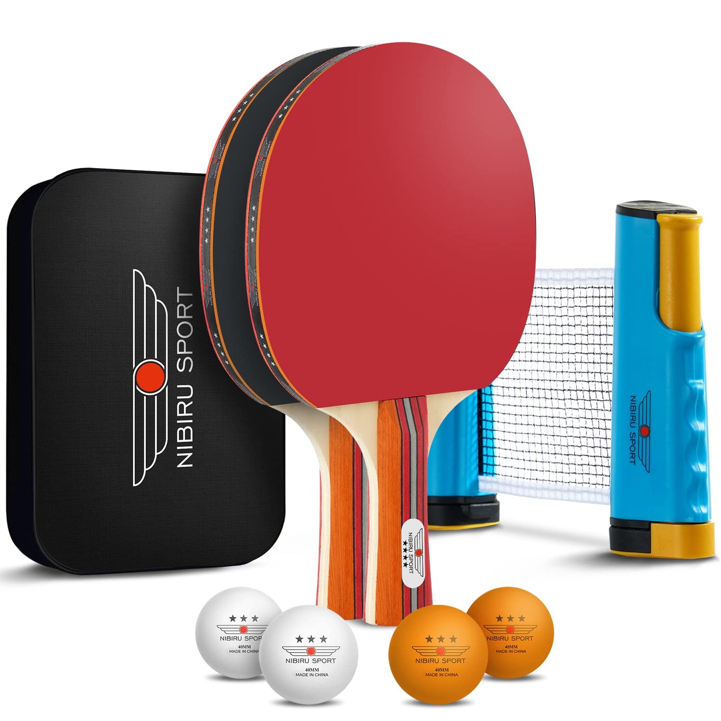 NIBIRU SPORT Professional Ping Pong Paddle Set - Table Tennis Paddles Set with Retractable Net, Balls, and Carry Bag/Storage Case - Table Tennis Equipment & Ping Pong Accessories