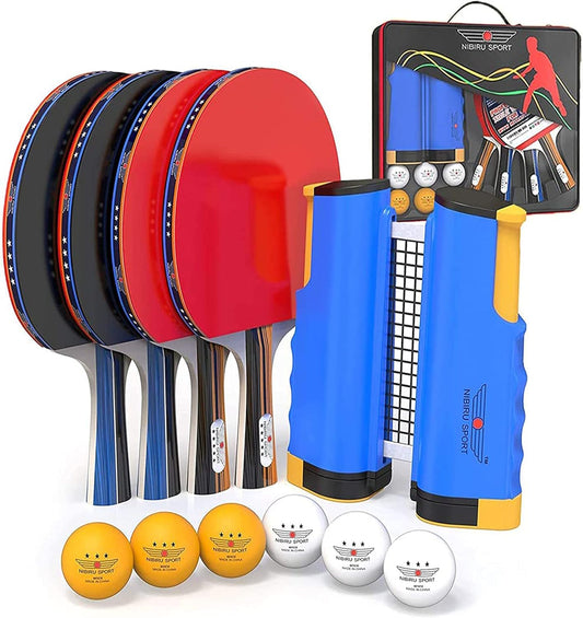 NIBIRU SPORT Professional Ping Pong Paddle Set - Table Tennis Paddles Set with Retractable Net, Balls, and Carry Bag/Storage Case - Table Tennis Equipment & Ping Pong Accessories