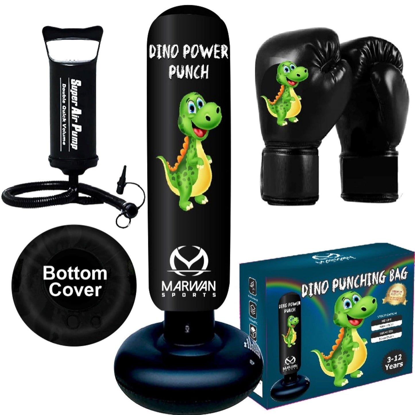 5-in-1 Kids Punching Bag Set – Ultra-Durable, Fast Bounce-Back Inflatable Boxing Bag with Gloves & Air Pump – Exciting & Safe Active Play for Boys Ages 4-12 (Patent Pending)