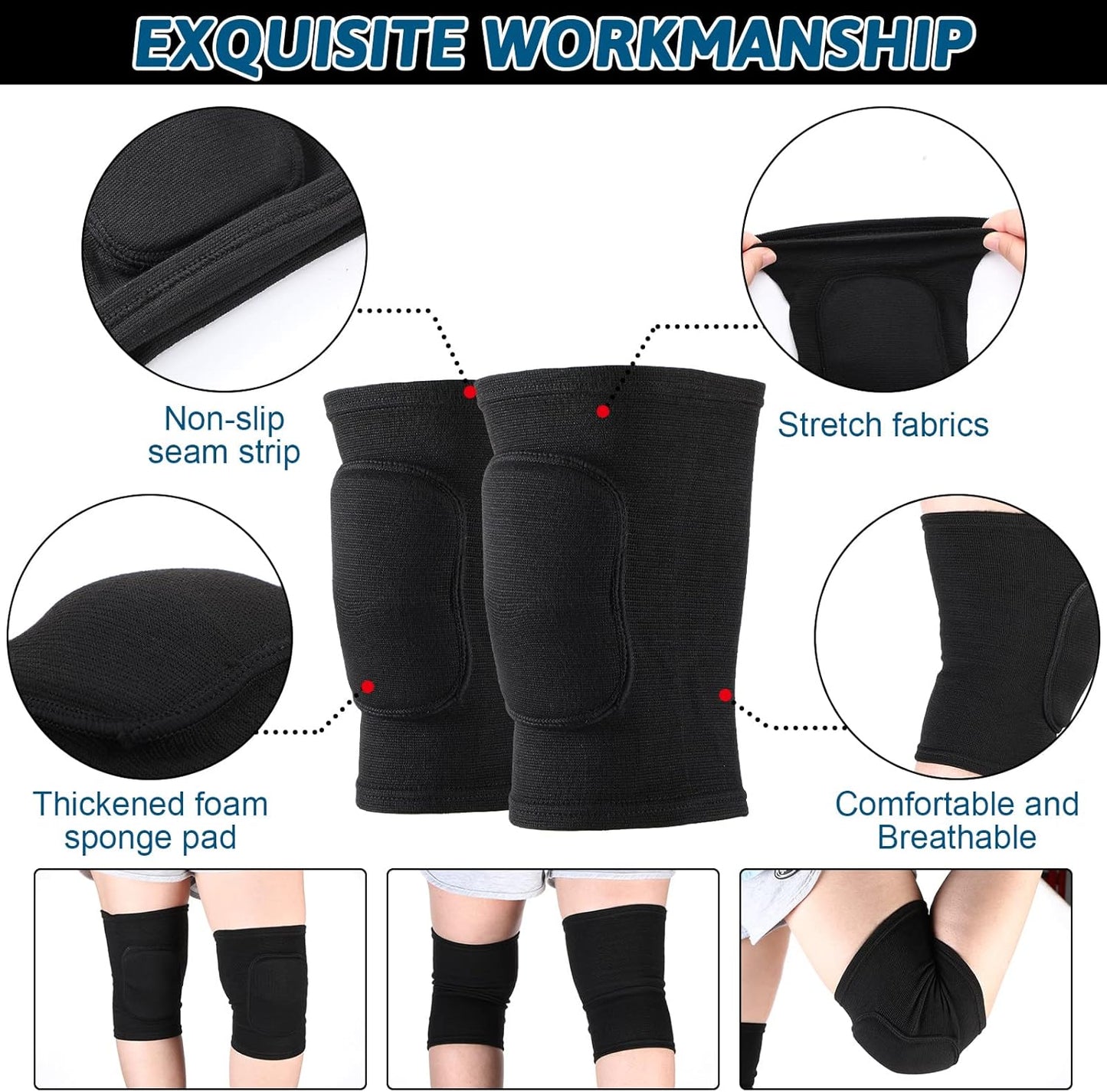Hungdao Volleyball Knee Pads and Volleyball Arm Sleeves Volleyball Pads Forearm Elbow Sleeve Volleyball Train Accessories with Protection Pad Thumb Hole for Girl Women Youth Teen, Age 8-14