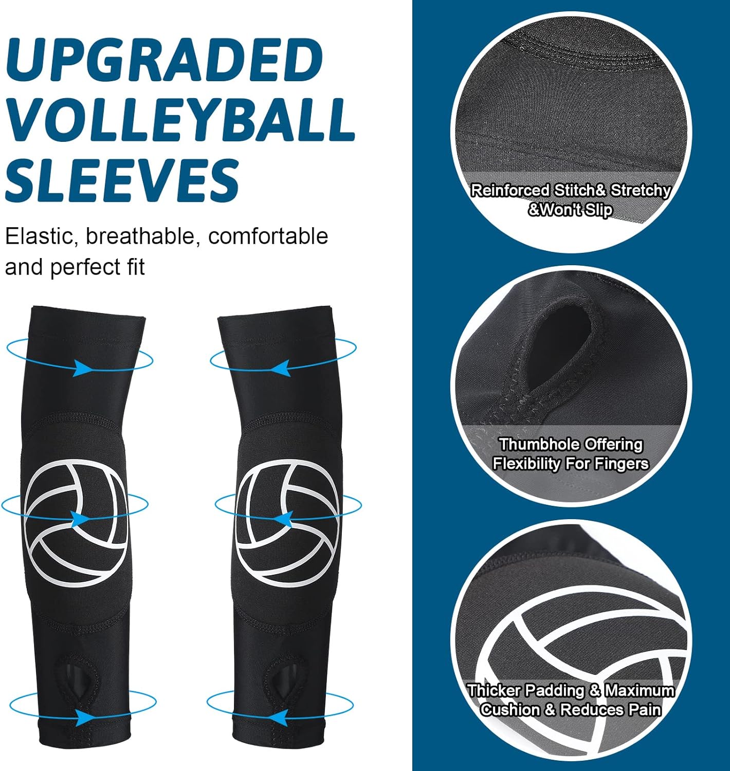Hungdao Volleyball Knee Pads and Volleyball Arm Sleeves Volleyball Pads Forearm Elbow Sleeve Volleyball Train Accessories with Protection Pad Thumb Hole for Girl Women Youth Teen, Age 8-14