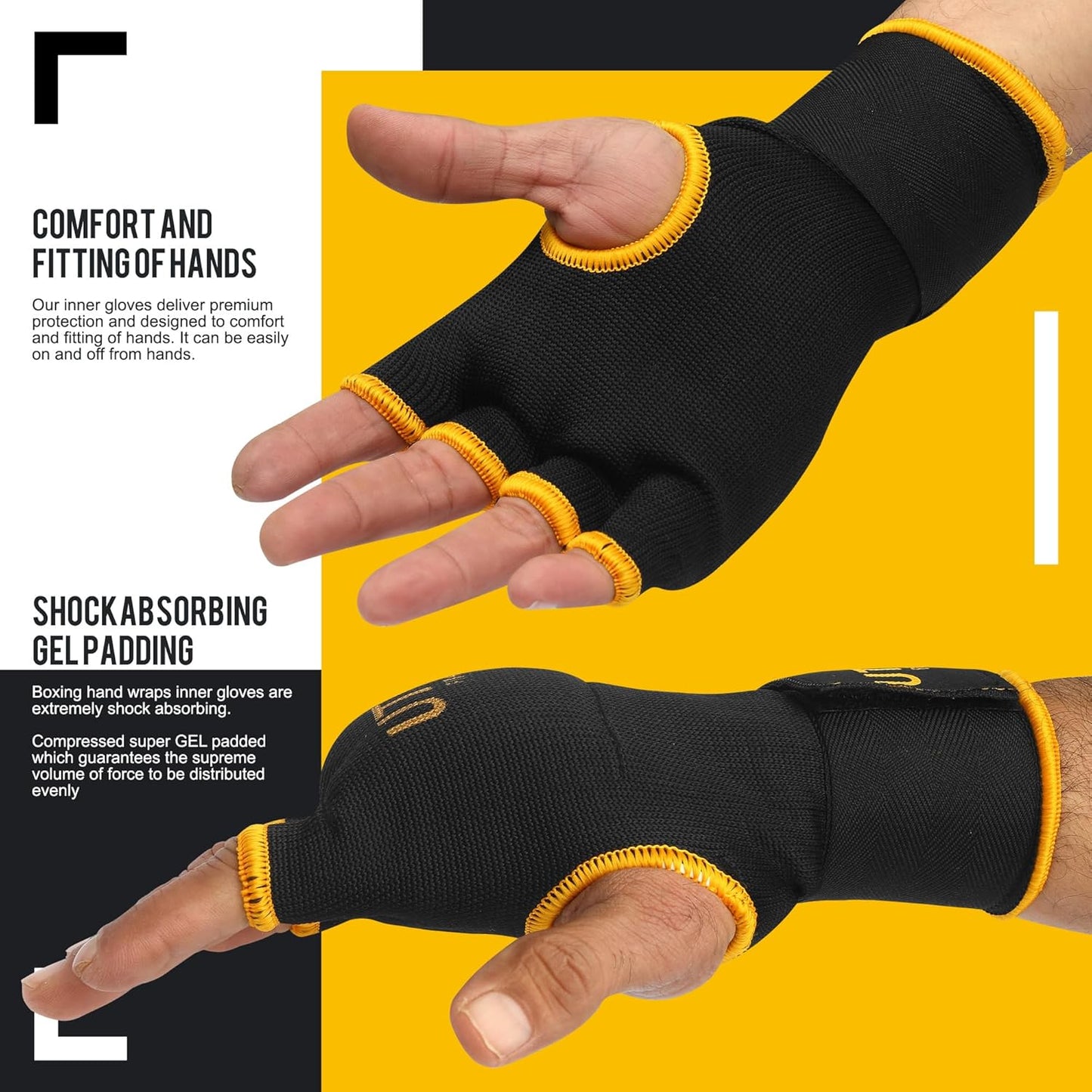 Boxing Hand Wraps Inner Gloves for Men & Women โ Quick Gel Padded Boxing Wraps for Women & Hand Wraps for Boxing Gloves โ Elasticated Boxing Wrap Wrist Straps for Knuckle Protection