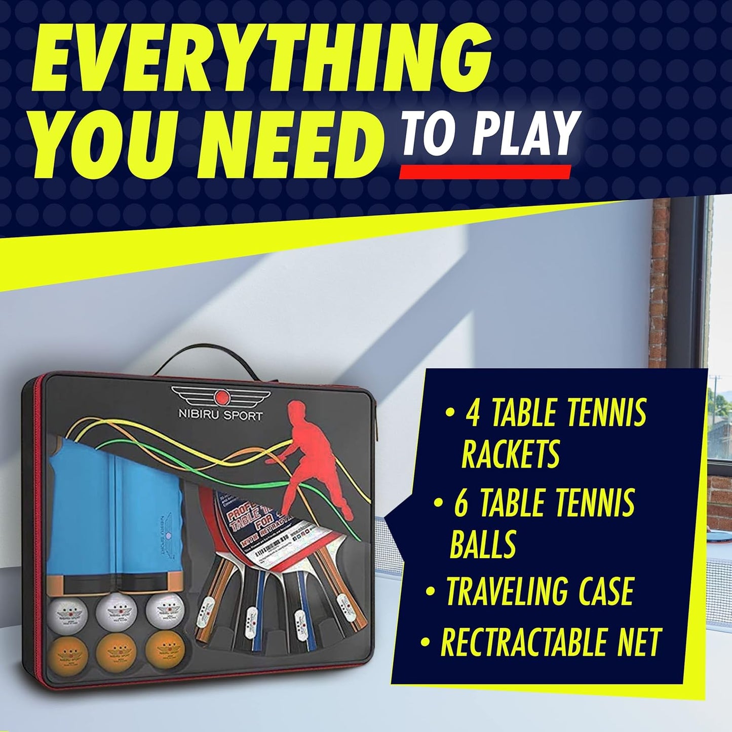 NIBIRU SPORT Professional Ping Pong Paddle Set - Table Tennis Paddles Set with Retractable Net, Balls, and Carry Bag/Storage Case - Table Tennis Equipment & Ping Pong Accessories
