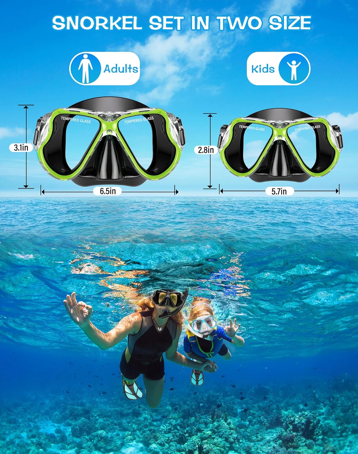 Greatever Dry Snorkel Set,Panoramic Wide View,Anti-Fog Scuba Diving Mask,Professional Snorkeling Gear