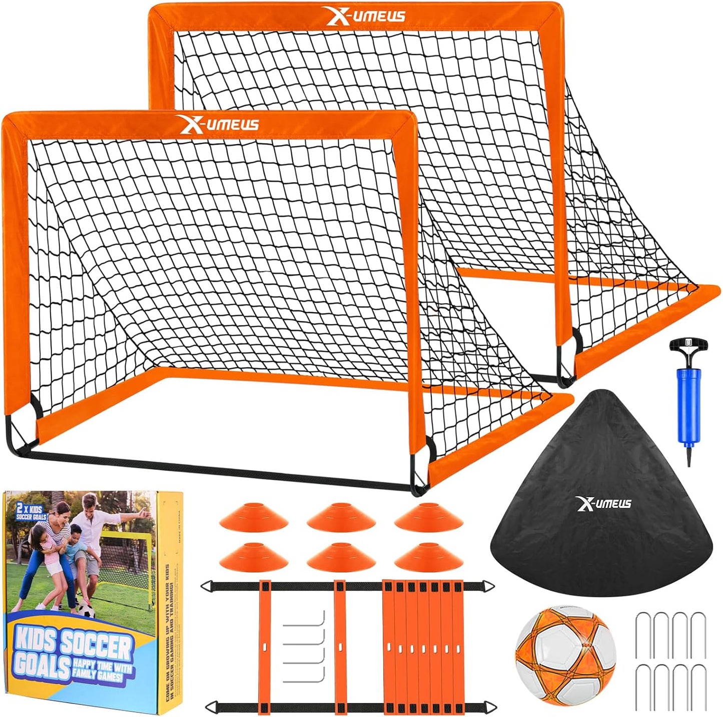 Kids Soccer Goals for Backyard, 4' x 3' Pop Up Toddler Goal Training Equipment with Ball, Agility Ladder and Cones, Portable Nets Backyard Youth Outdoor Sports Games