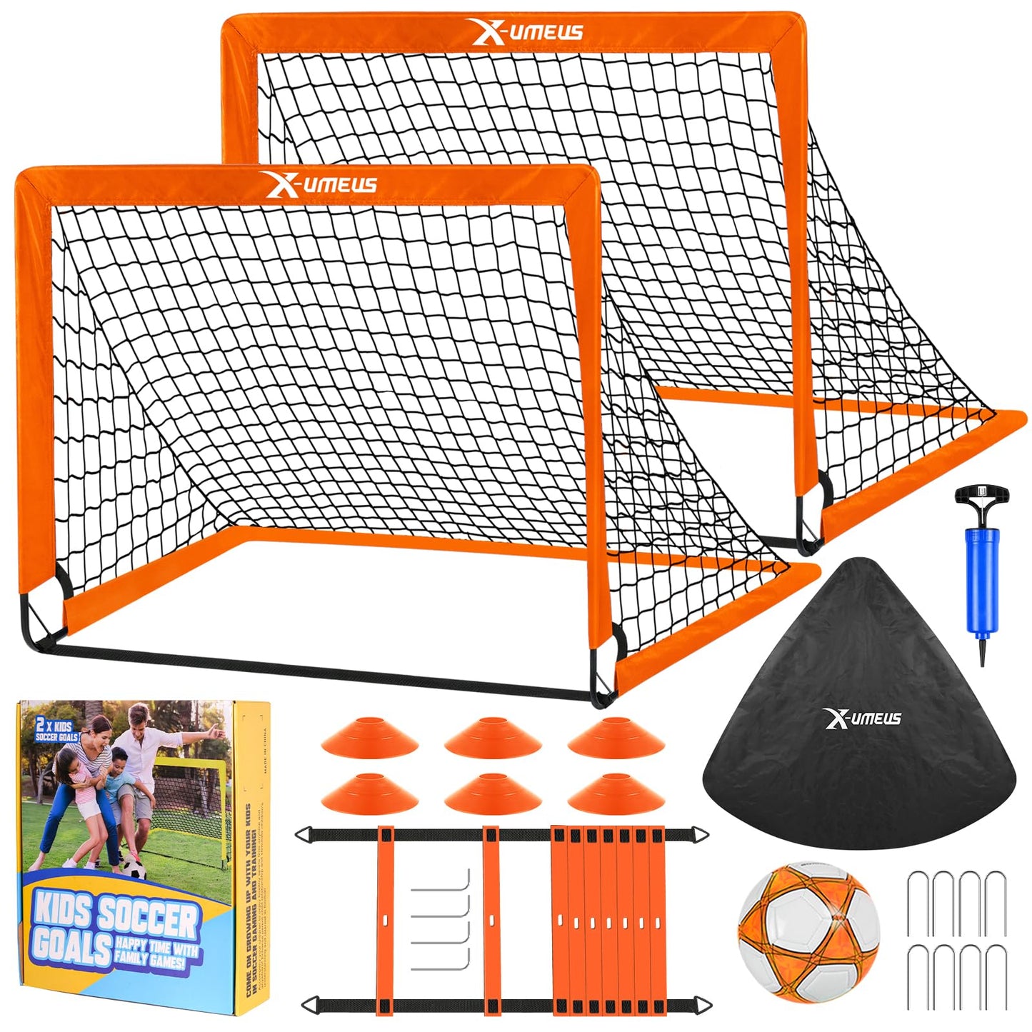 Kids Soccer Goals for Backyard, 4' x 3' Pop Up Toddler Goal Training Equipment with Ball, Agility Ladder and Cones, Portable Nets Backyard Youth Outdoor Sports Games