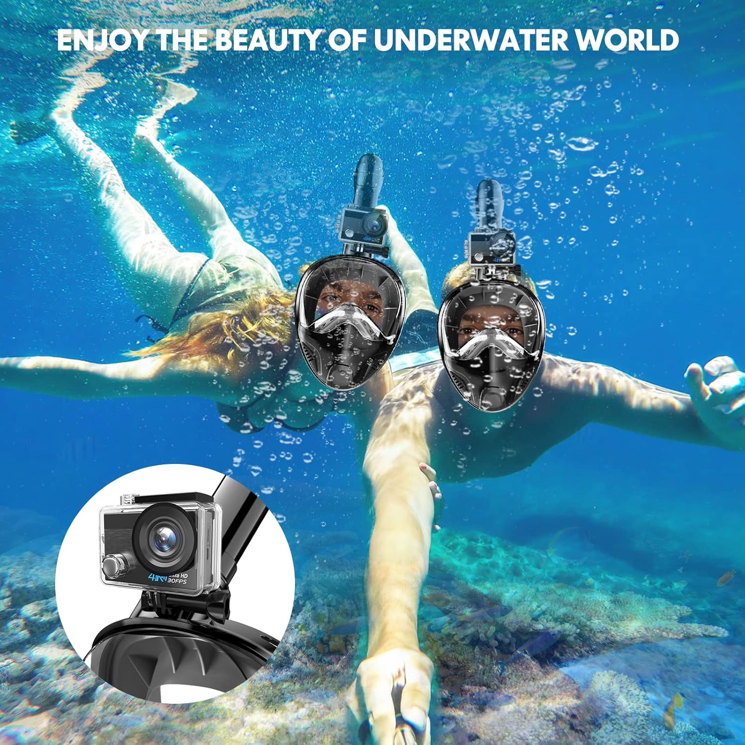 Full Face Snorkel Mask for Adults Teen, Snorkeling Gear with Detachable Camera Mount,Panoramic 180ยฐ View, Anti-Fog Anti-Leak Snorkling Set for Man and Women