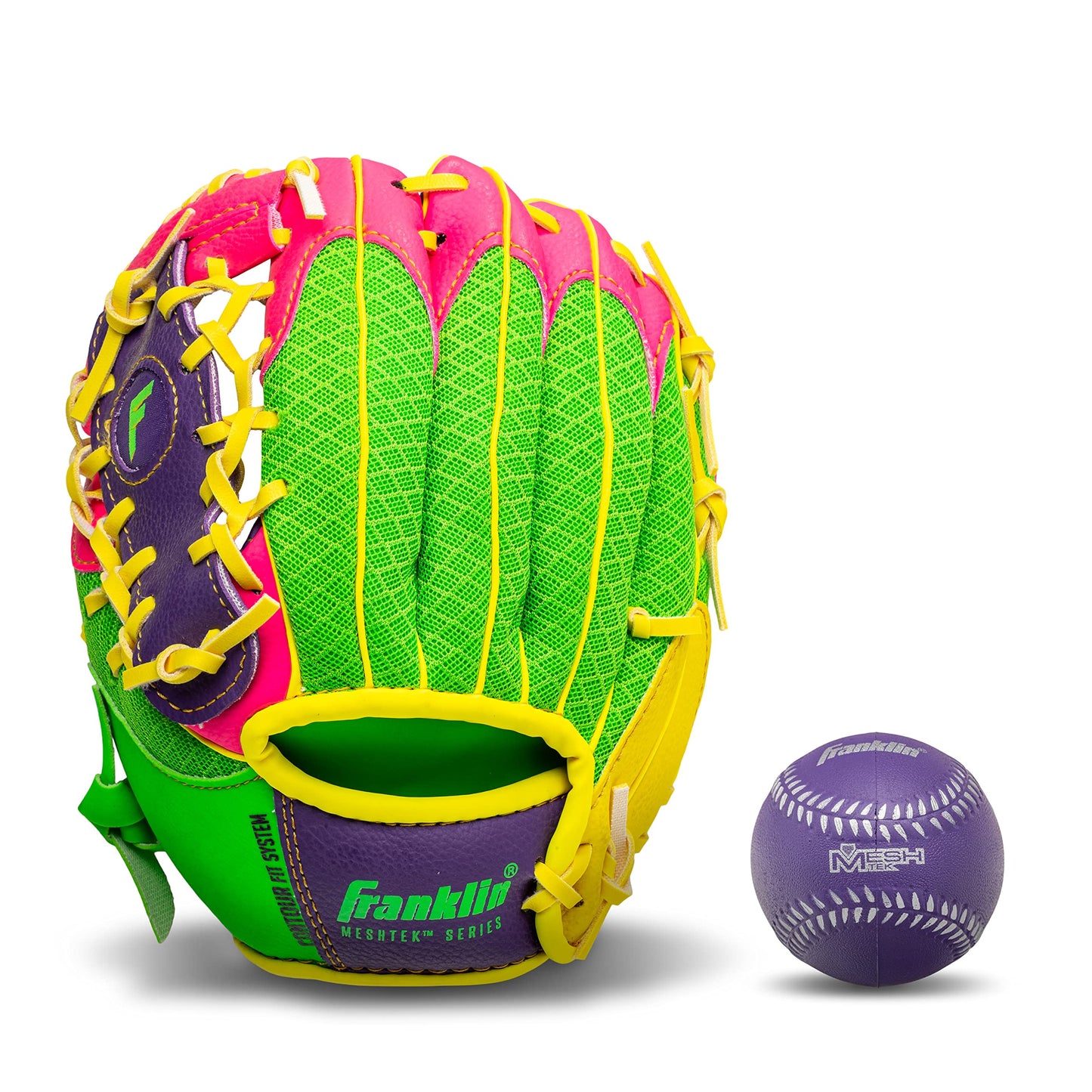 Franklin Sports Kids Baseball Glove + Ball Sets - Meshtek Youth Teeball Gloves for Kids + Toddlers - Left + Right Hand Throw Mitts + Glove Sets with Foam Balls - Boys + Girls Gloves - 9.5" Inch