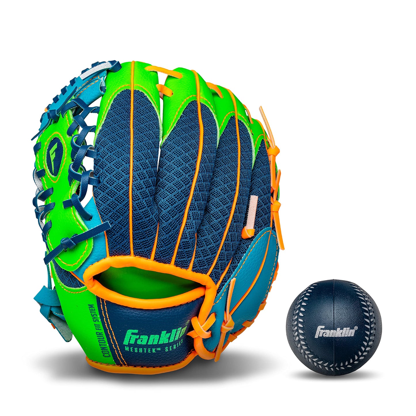 Franklin Sports Kids Baseball Glove + Ball Sets - Meshtek Youth Teeball Gloves for Kids + Toddlers - Left + Right Hand Throw Mitts + Glove Sets with Foam Balls - Boys + Girls Gloves - 9.5" Inch