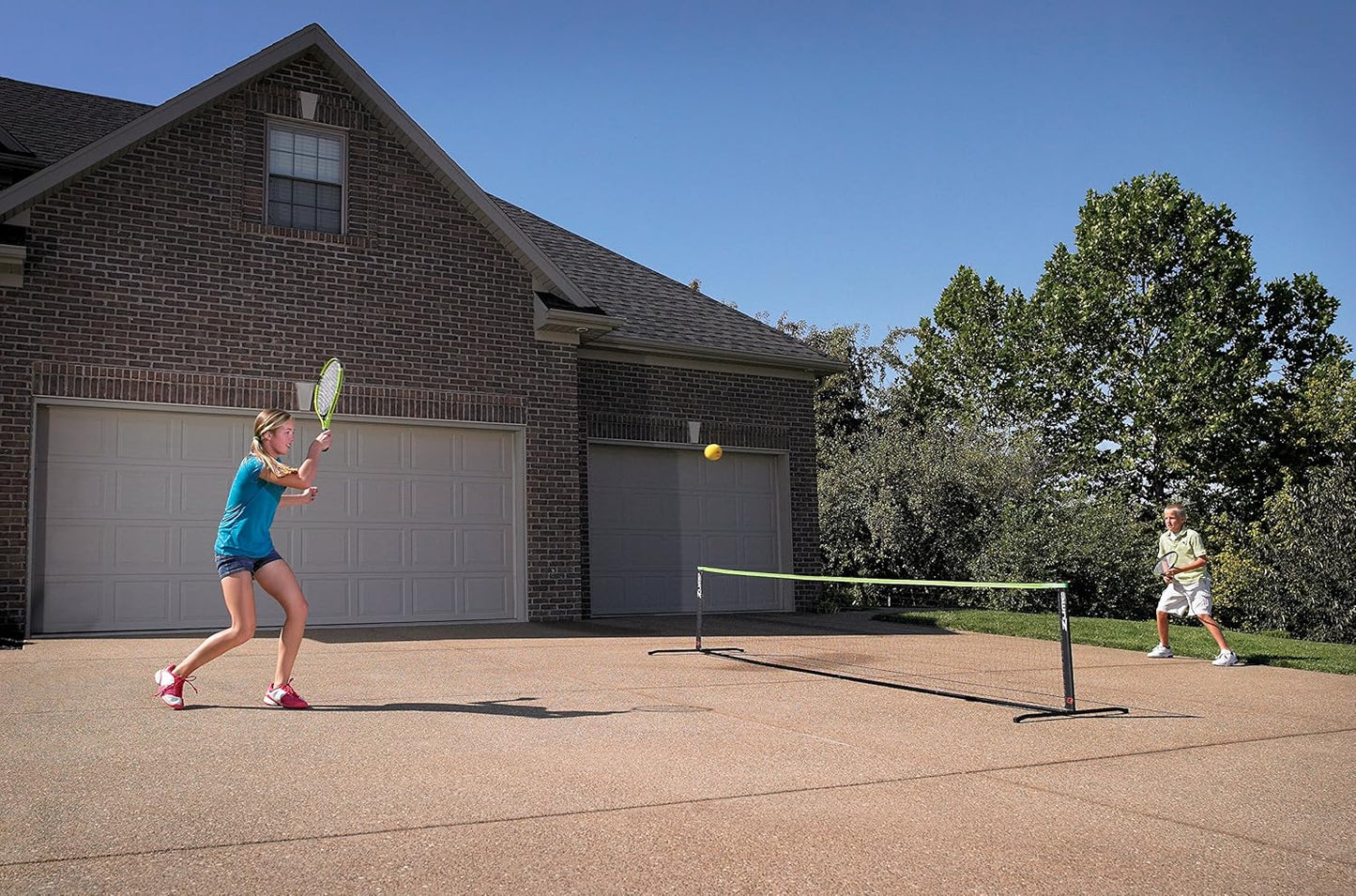 Portable, Instant Tennis Set Includes Two Rackets, Two Balls, Net, and Carrying Case