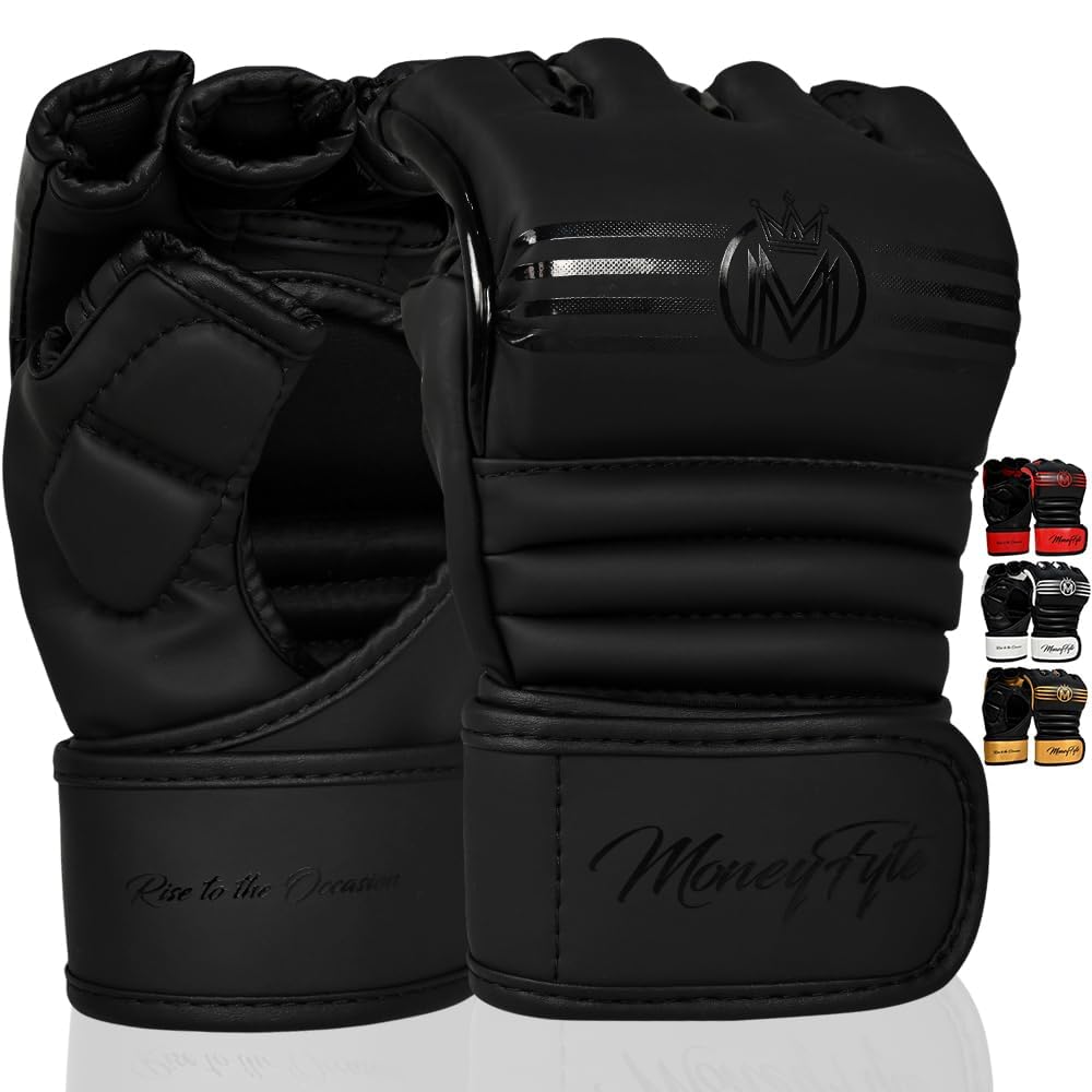 Crown MMA Gloves for Men & Women Martial Arts Punching Bag Gloves, UFC Grappling Fighting & Kickboxing Gloves Pre-Curved Half Finger Boxing Sparring Glove
