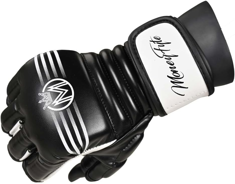 Crown MMA Gloves for Men & Women Martial Arts Punching Bag Gloves, UFC Grappling Fighting & Kickboxing Gloves Pre-Curved Half Finger Boxing Sparring Glove