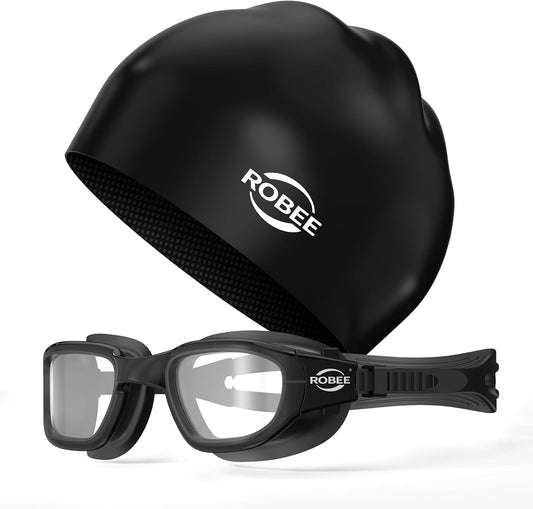 Robee Swim Goggles, Swimming Cap and Goggles Case, Polarized Swimming Goggles Silicone Cap for Adult Men Women