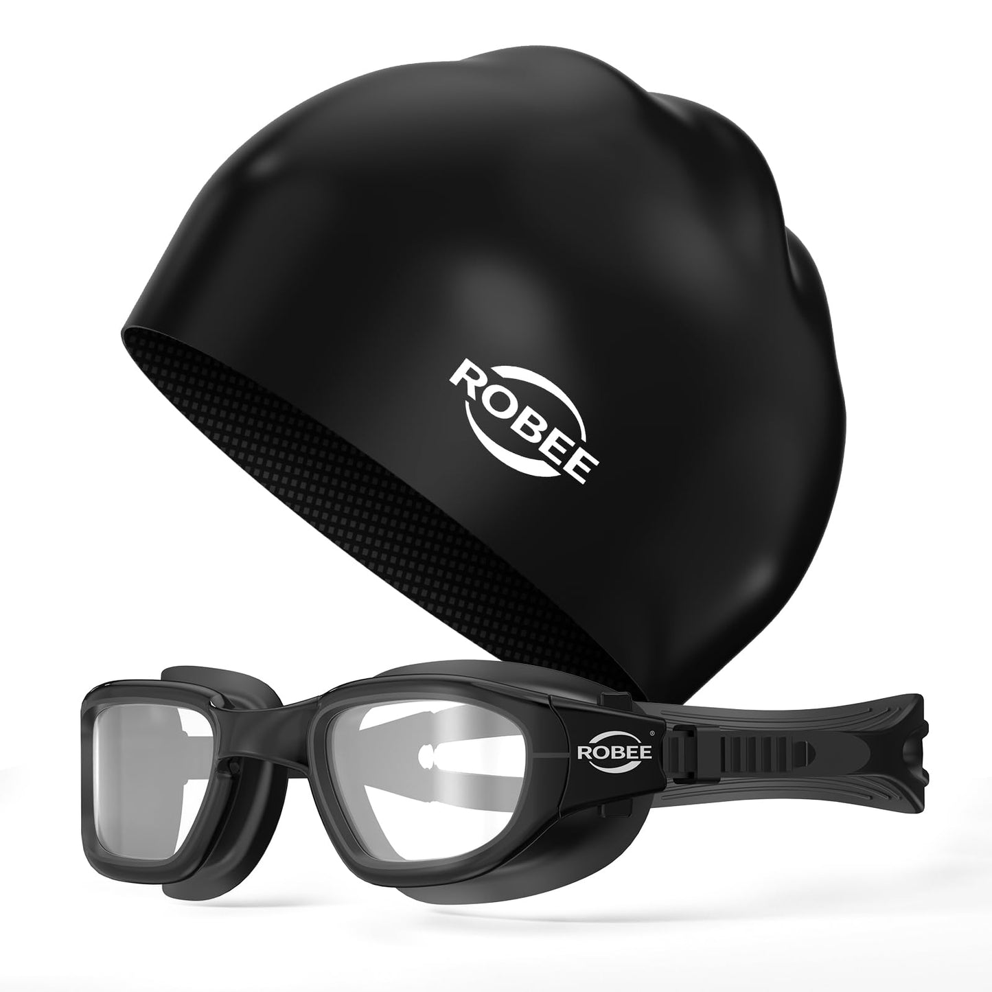 Robee Swim Goggles, Swimming Cap and Goggles Case, Polarized Swimming Goggles Silicone Cap for Adult Men Women