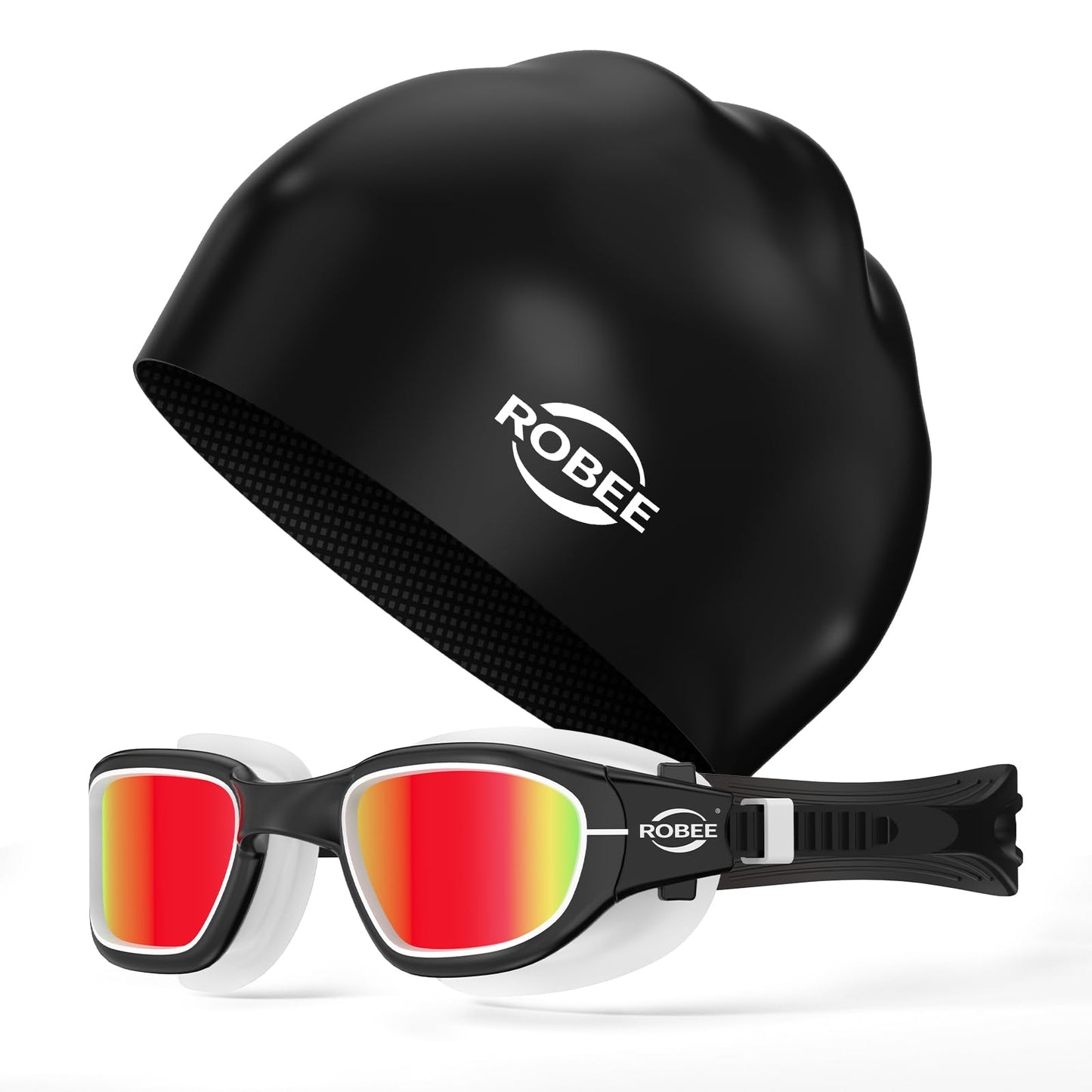 Robee Swim Goggles, Swimming Cap and Goggles Case, Polarized Swimming Goggles Silicone Cap for Adult Men Women