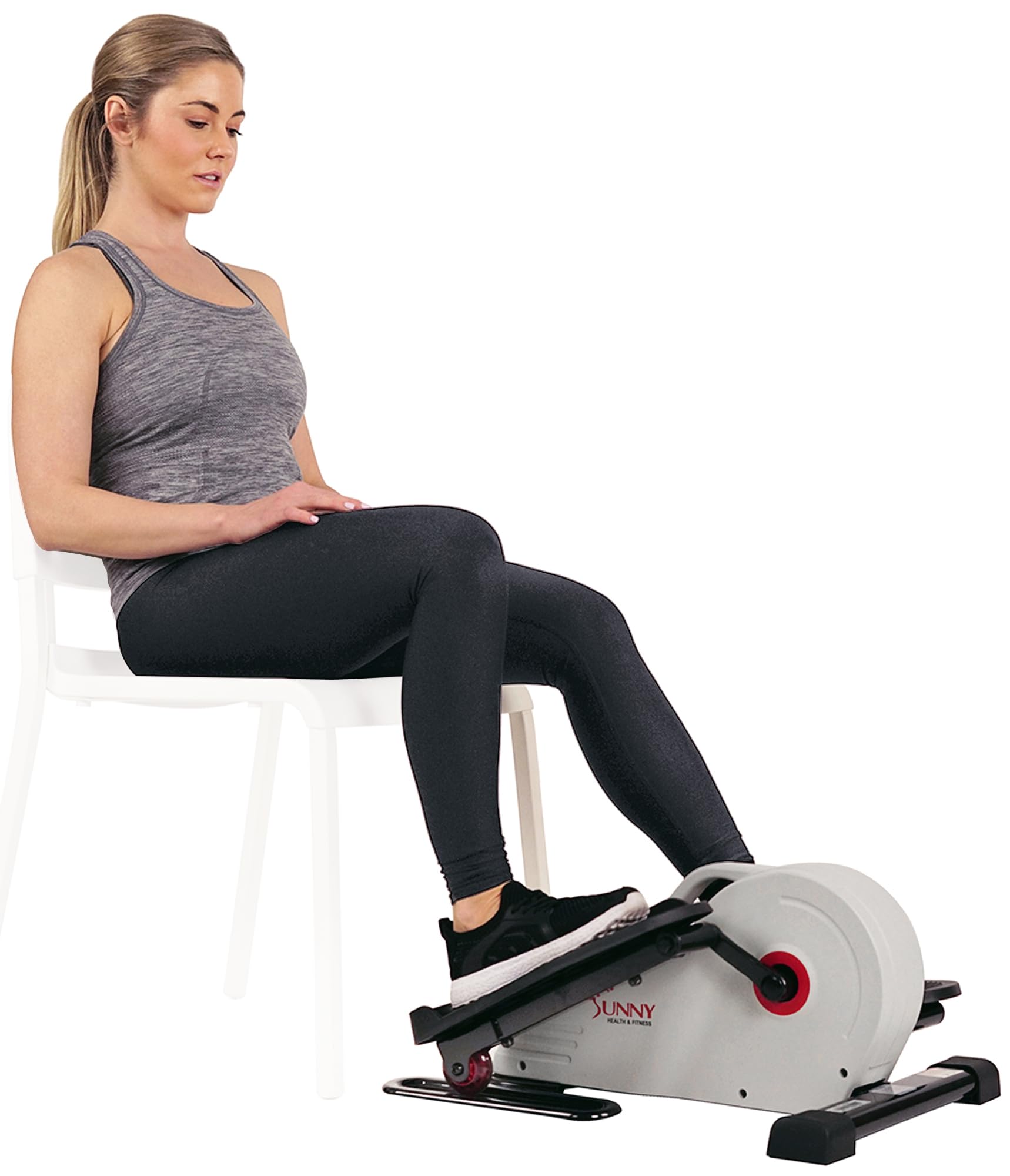 Sunny Health & Fitness Sitting Under Desk Elliptical Exerciser, Portable Pedal Training Machine for Senior Exercise, Peddler for Home Workout, Optional Free SunnyFit App, Magnetic, Motorized & In Pink