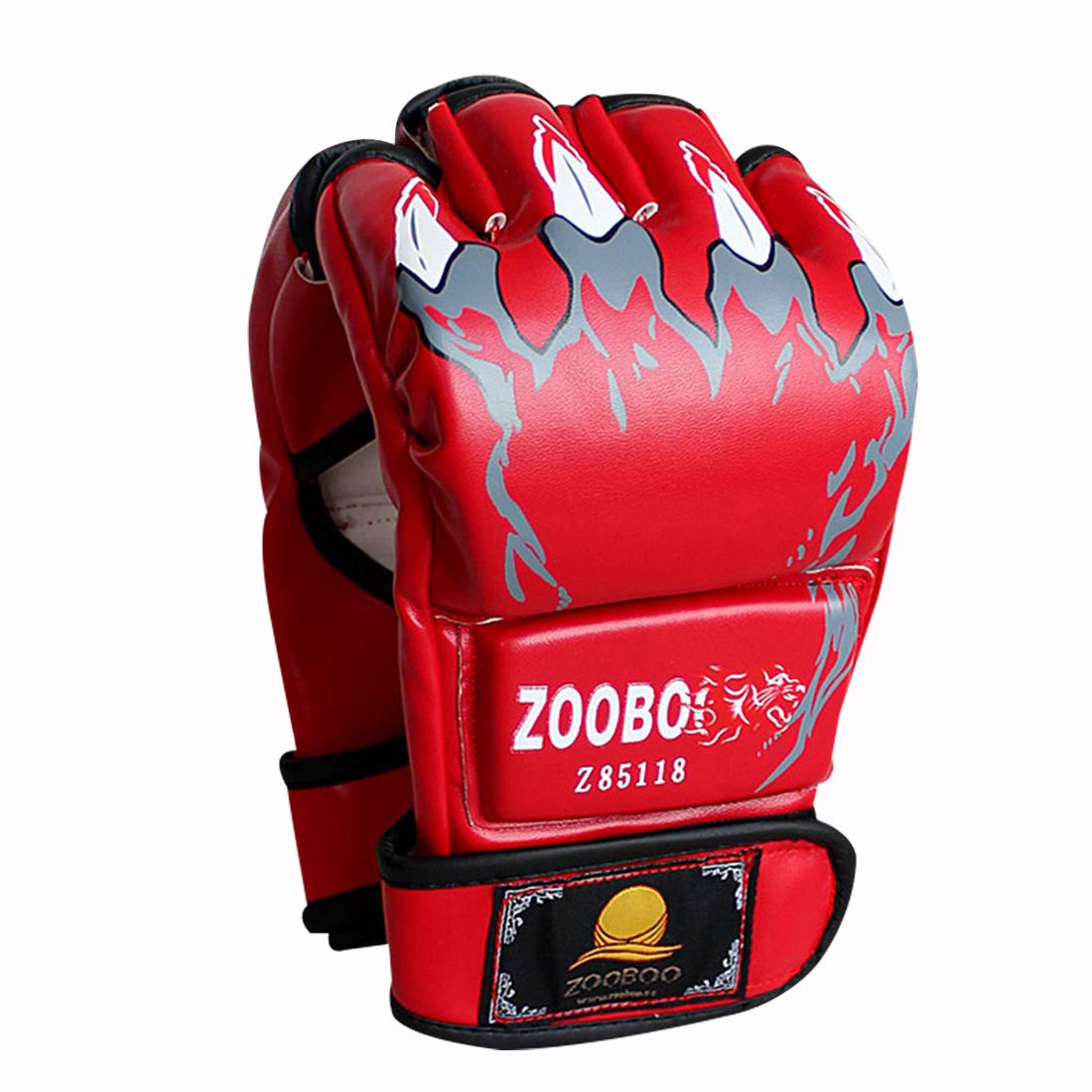ZooBoo MMA Gloves, Half-Finger Boxing Fight Gloves MMA Mitts with Adjustable Wrist Band UFC Gloves for Sanda Sparring Punching Bag Training (One Size Fits Most)